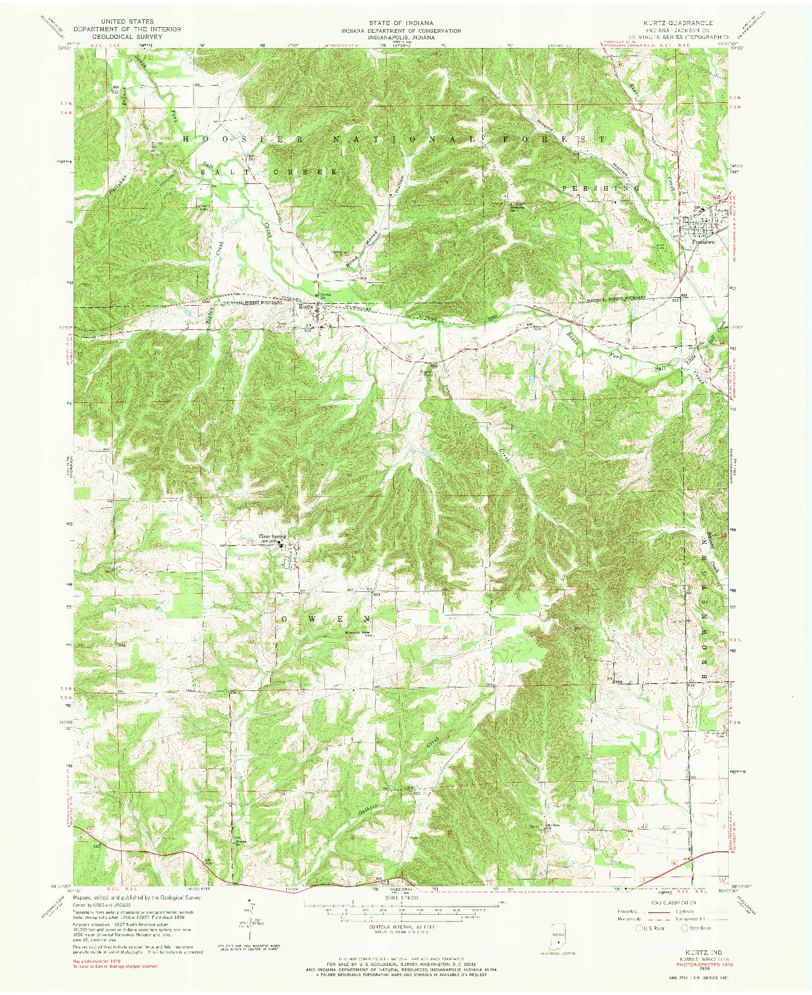 USGS 1:24000-SCALE QUADRANGLE FOR KURTZ, IN 1959