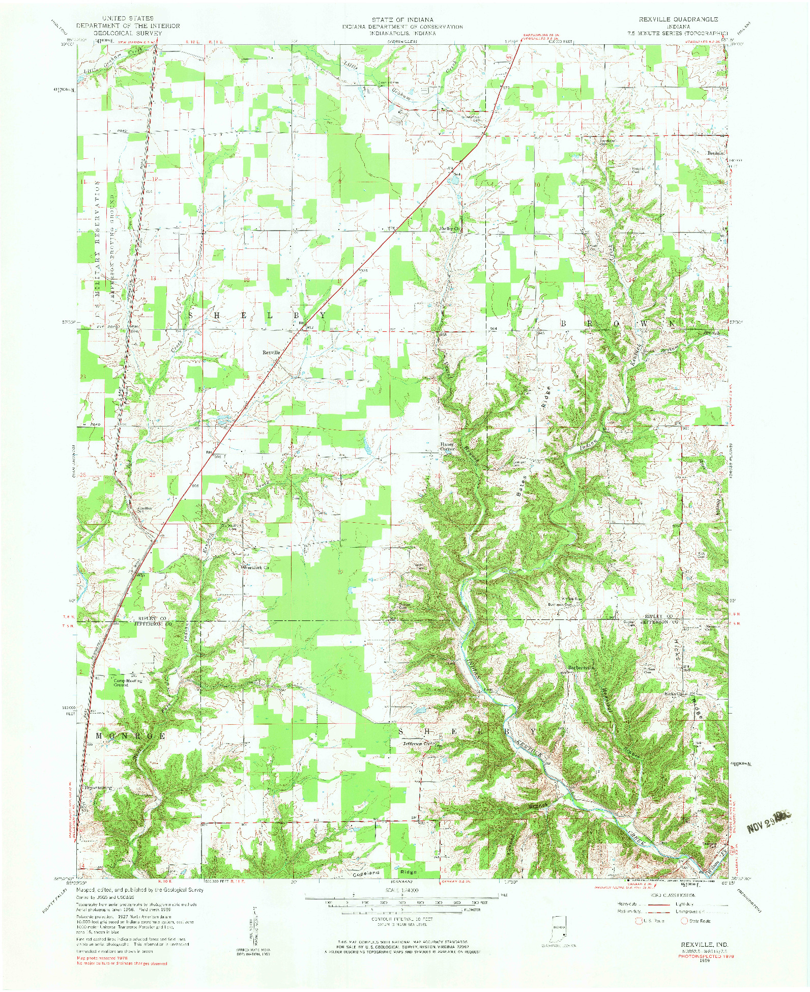 USGS 1:24000-SCALE QUADRANGLE FOR REXVILLE, IN 1959