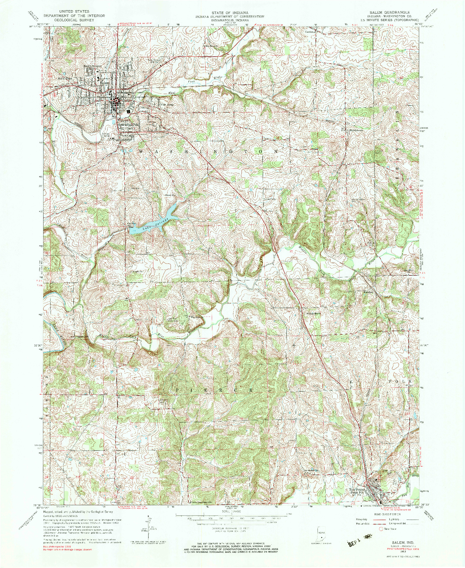 USGS 1:24000-SCALE QUADRANGLE FOR SALEM, IN 1963