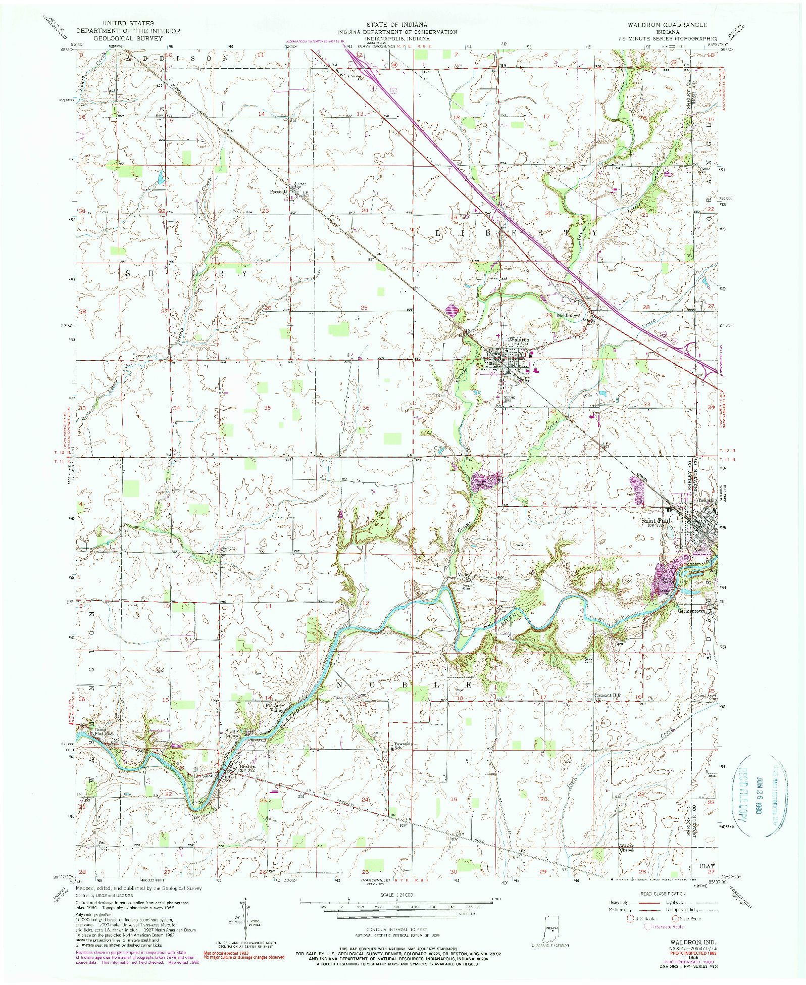 USGS 1:24000-SCALE QUADRANGLE FOR WALDRON, IN 1956