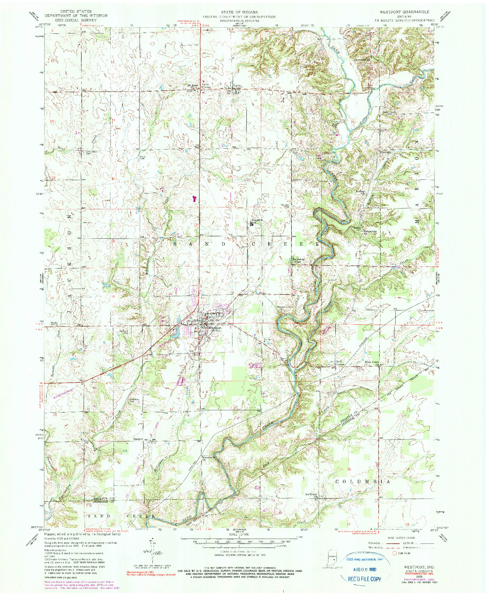 USGS 1:24000-SCALE QUADRANGLE FOR WESTPORT, IN 1958