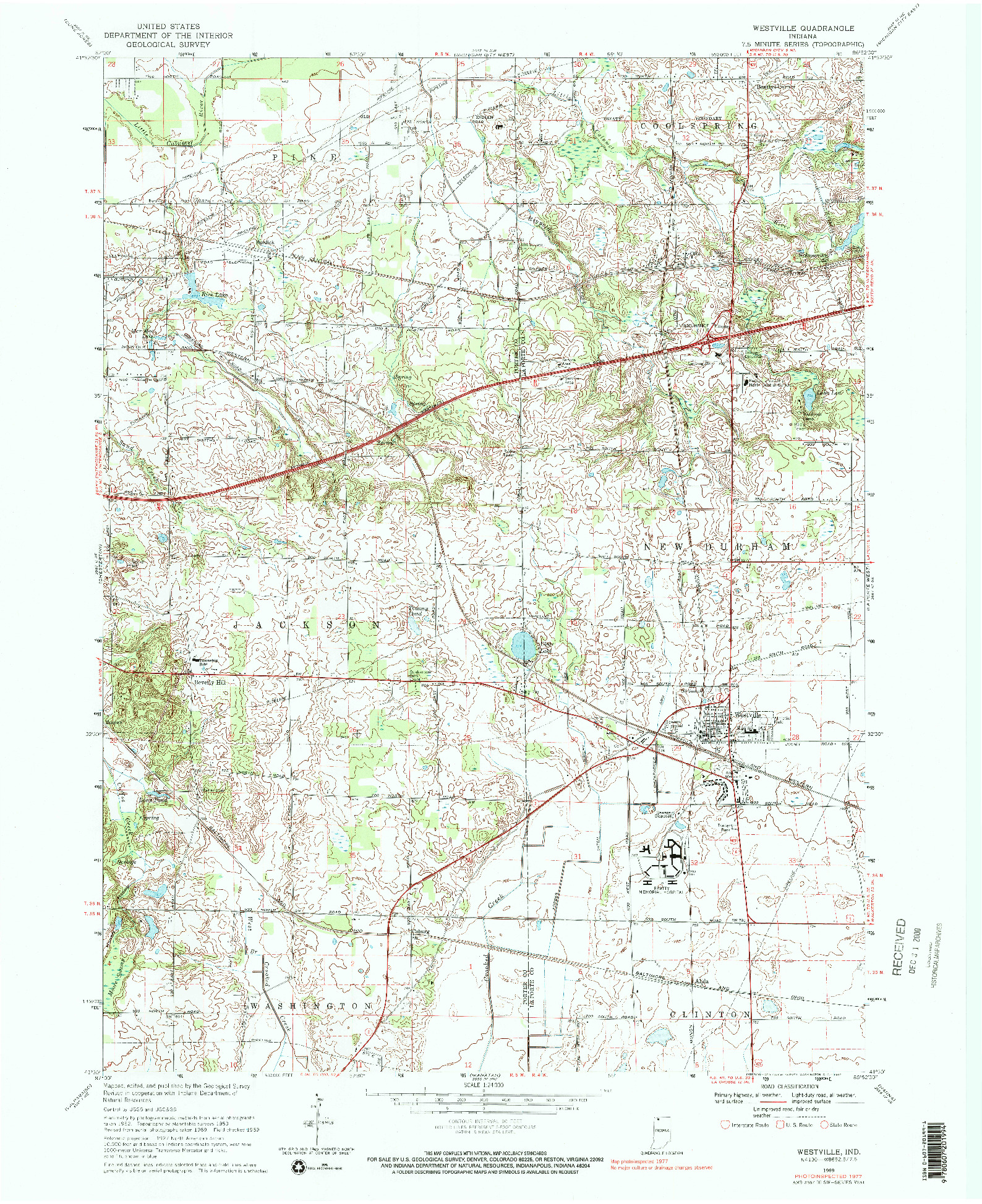 USGS 1:24000-SCALE QUADRANGLE FOR WESTVILLE, IN 1969