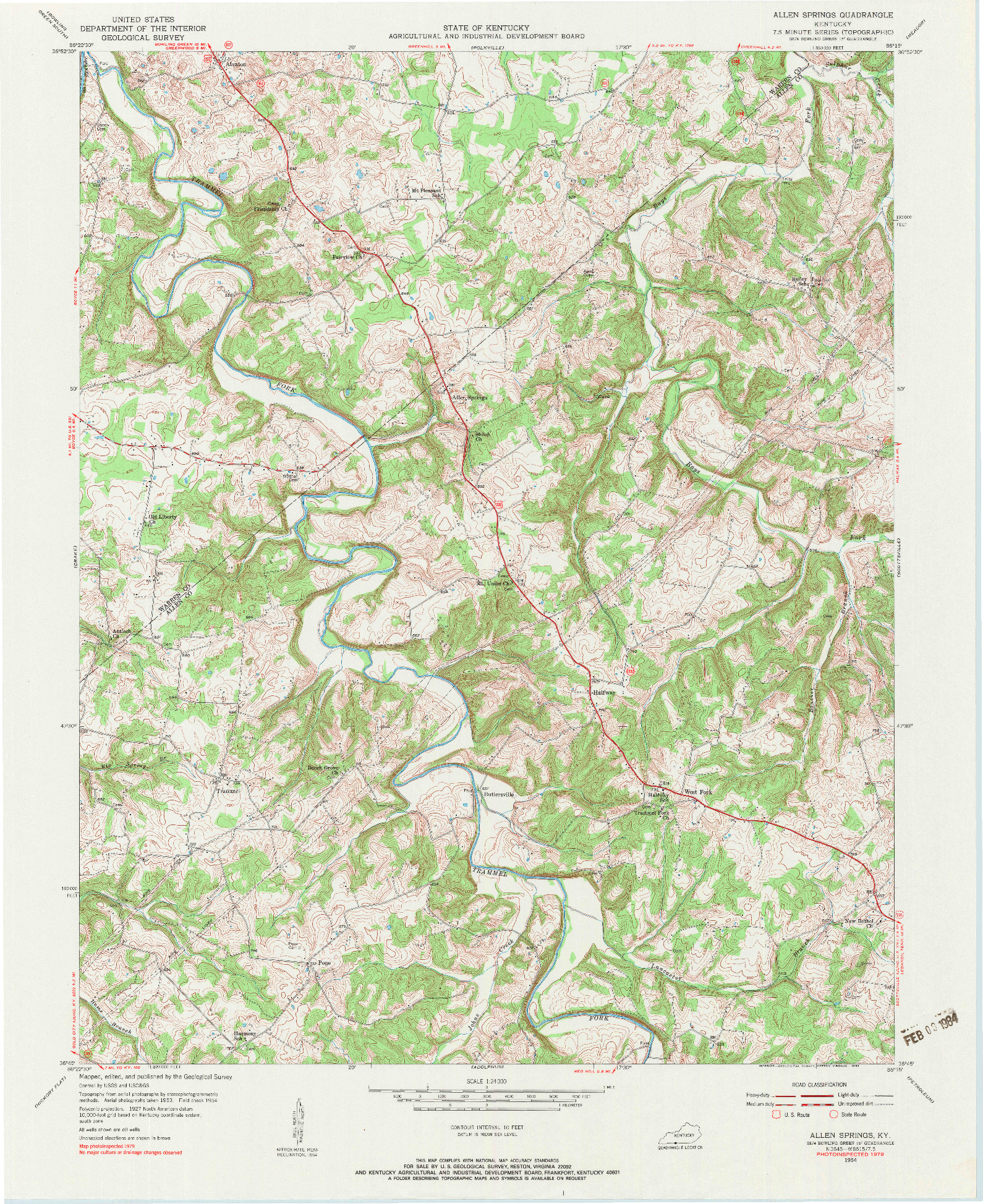 USGS 1:24000-SCALE QUADRANGLE FOR ALLEN SPRINGS, KY 1954