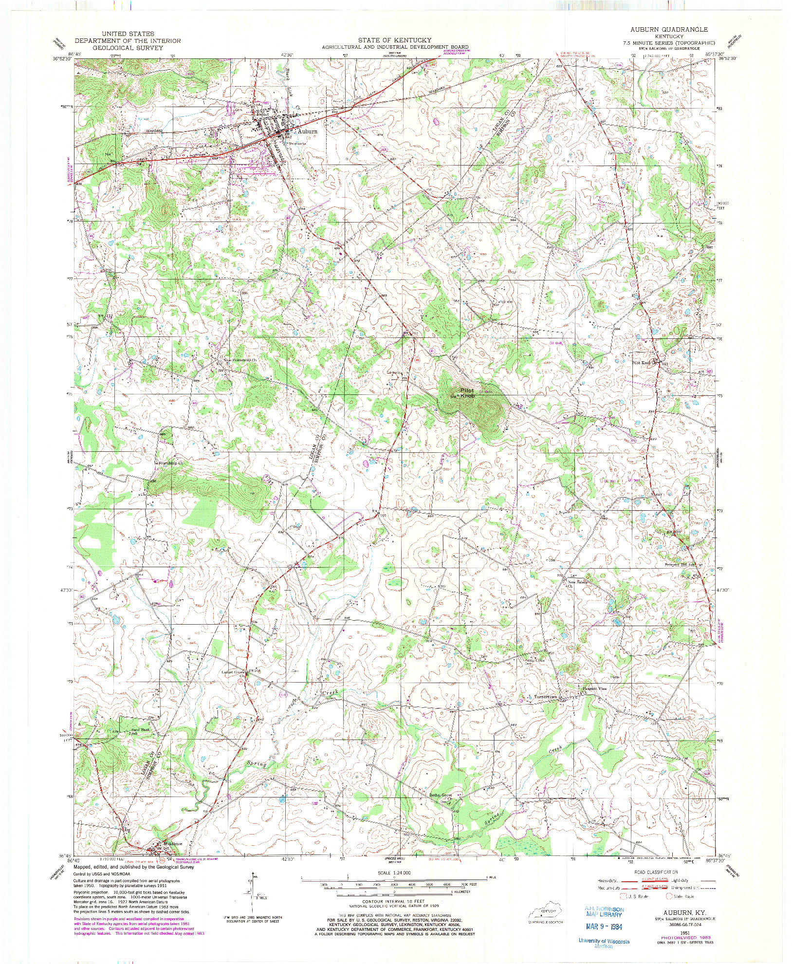 USGS 1:24000-SCALE QUADRANGLE FOR AUBURN, KY 1951