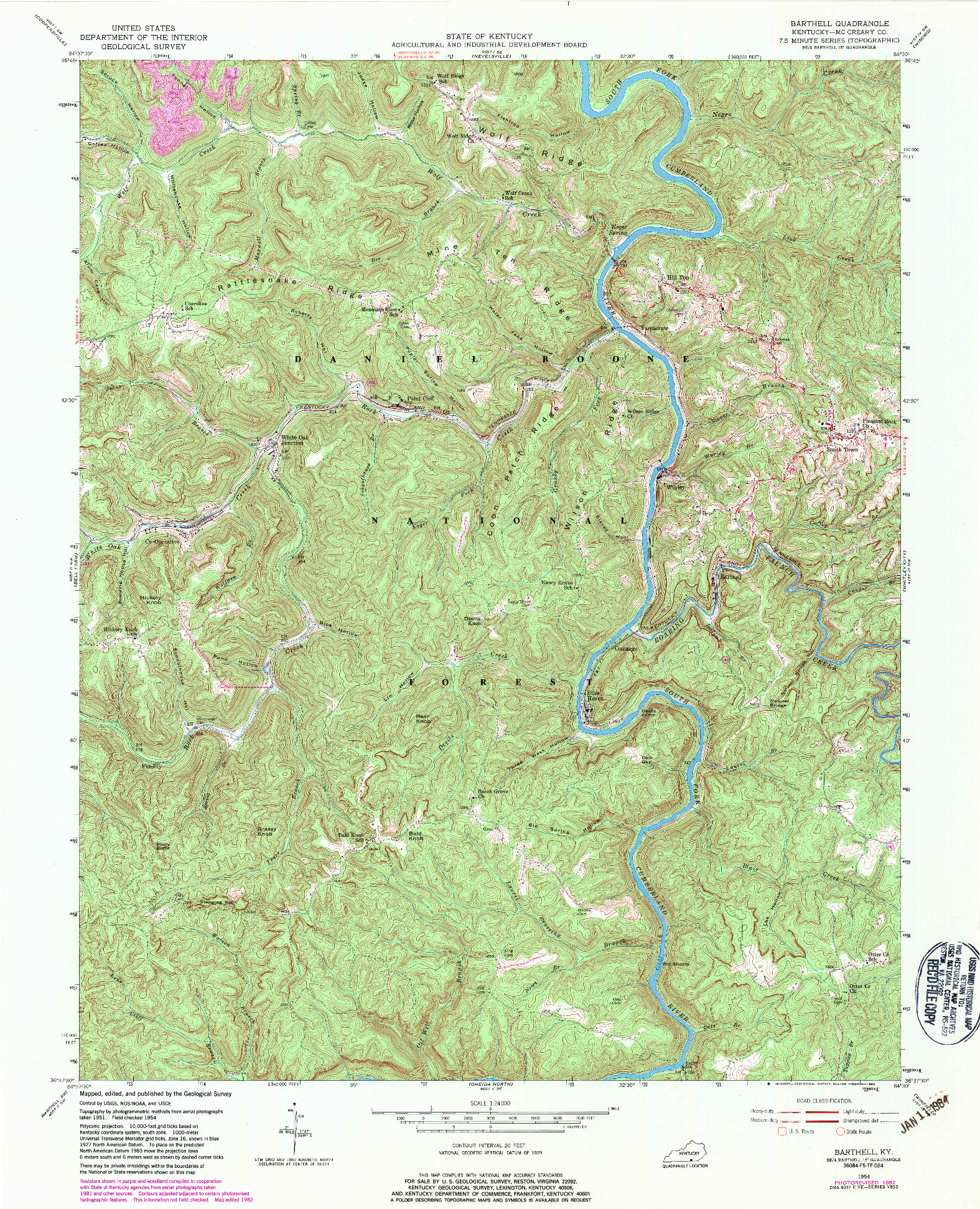 USGS 1:24000-SCALE QUADRANGLE FOR BARTHELL, KY 1954