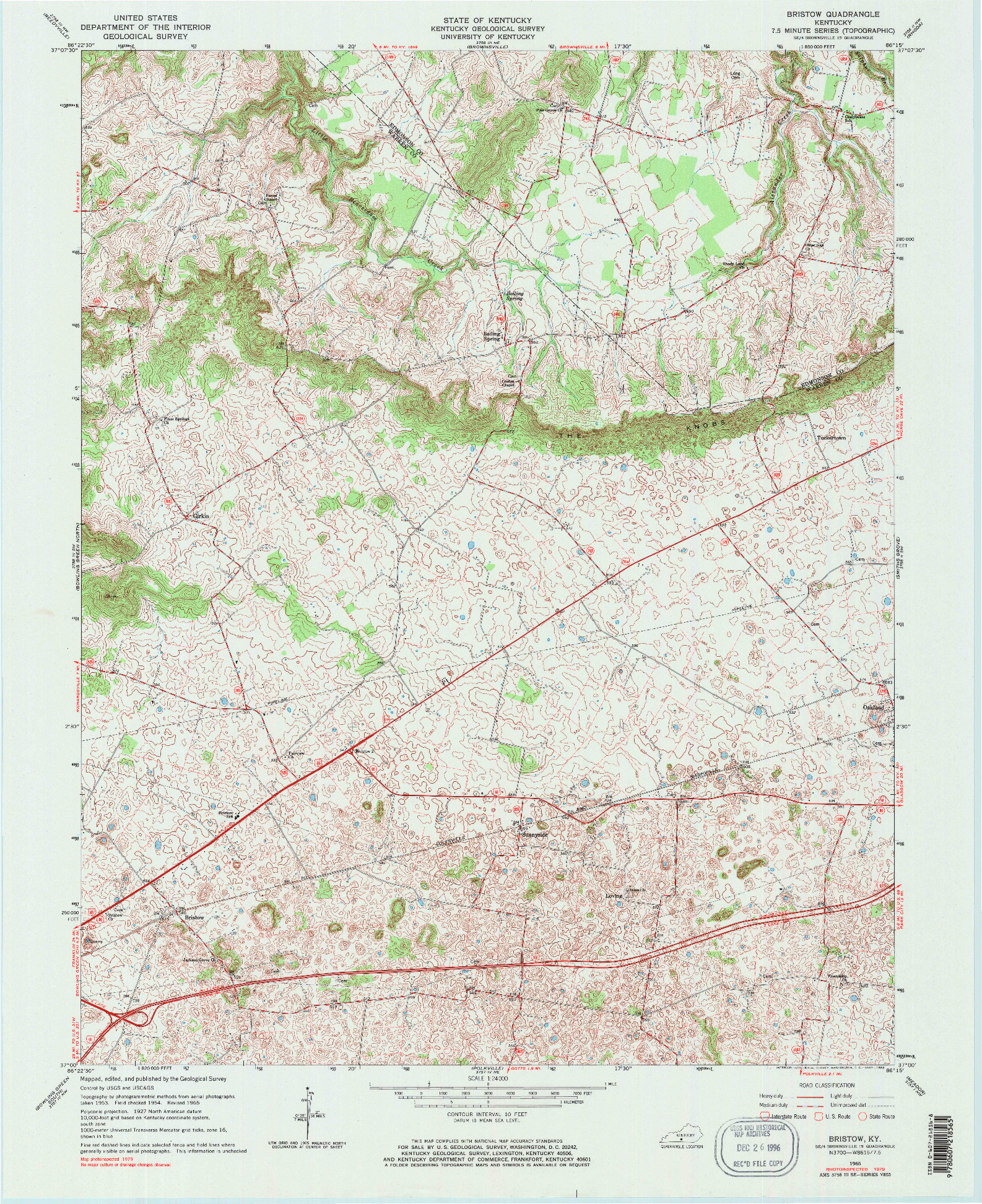 USGS 1:24000-SCALE QUADRANGLE FOR BRISTOW, KY 1965