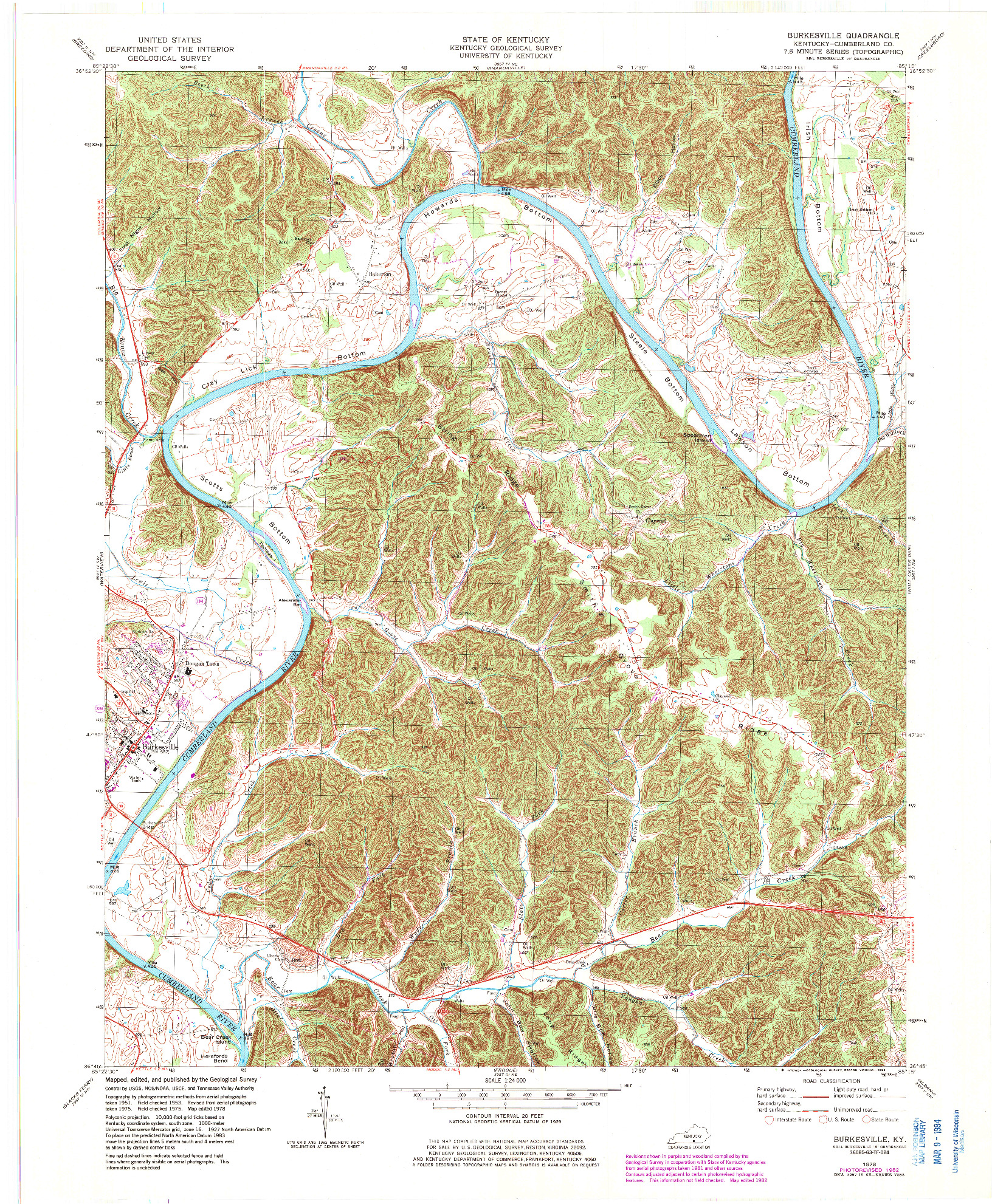 USGS 1:24000-SCALE QUADRANGLE FOR BURKESVILLE, KY 1978