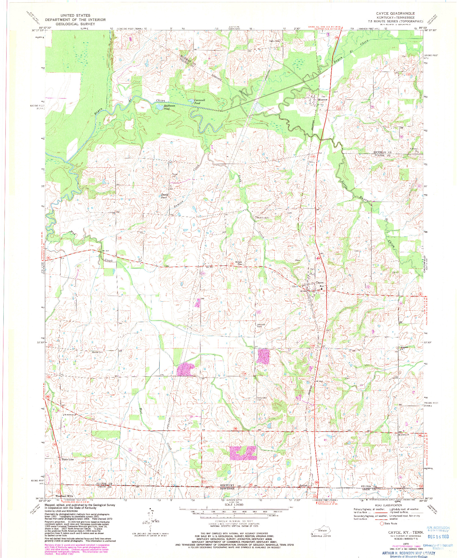 USGS 1:24000-SCALE QUADRANGLE FOR CAYCE, KY 1970