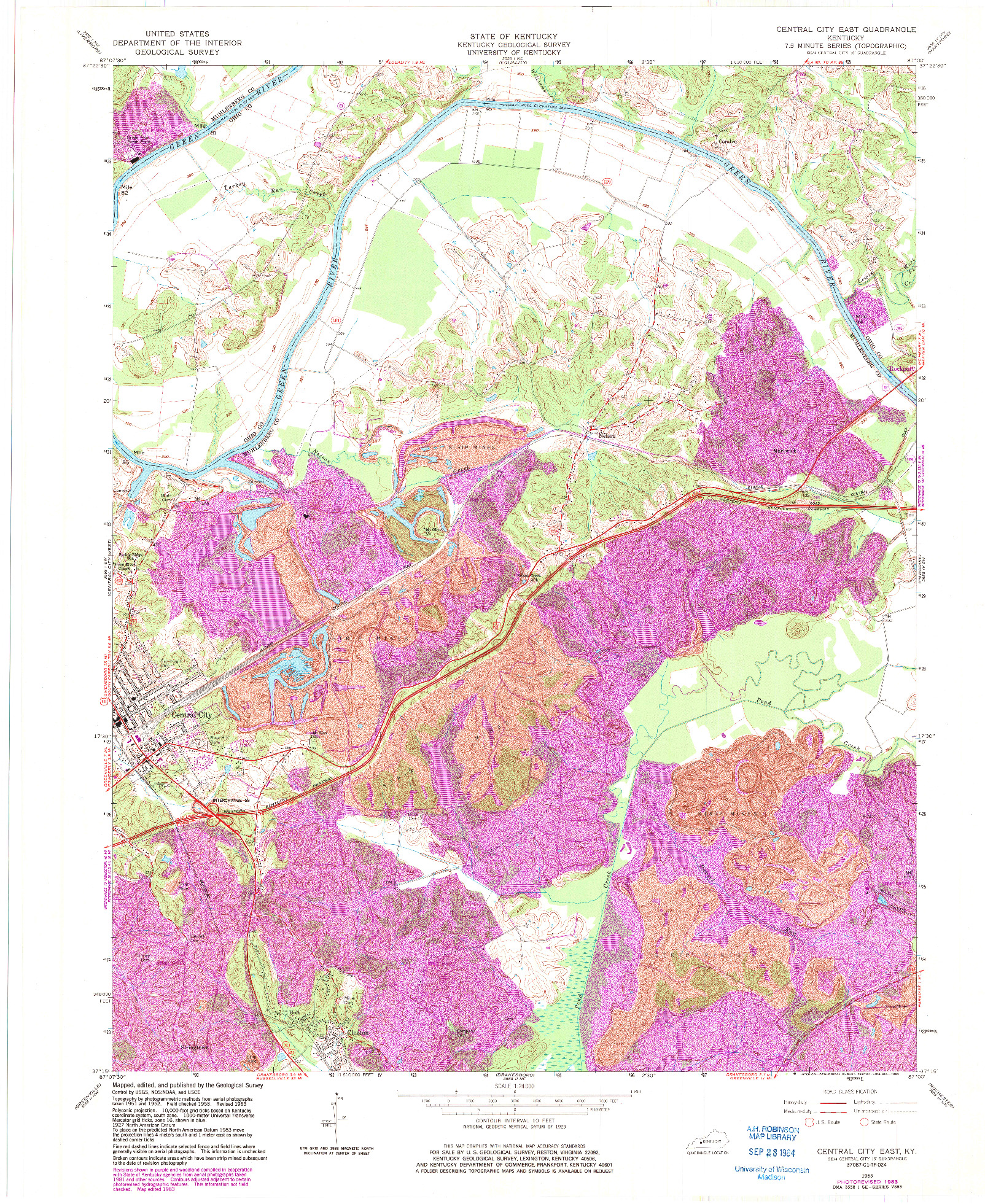 USGS 1:24000-SCALE QUADRANGLE FOR CENTRAL CITY EAST, KY 1963