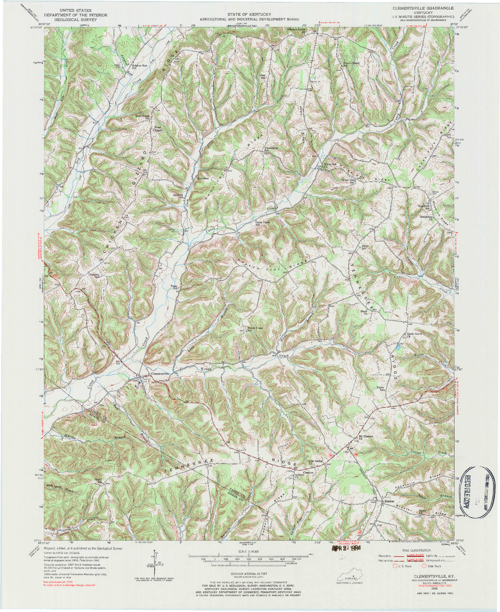 USGS 1:24000-SCALE QUADRANGLE FOR CLEMENTSVILLE, KY 1952