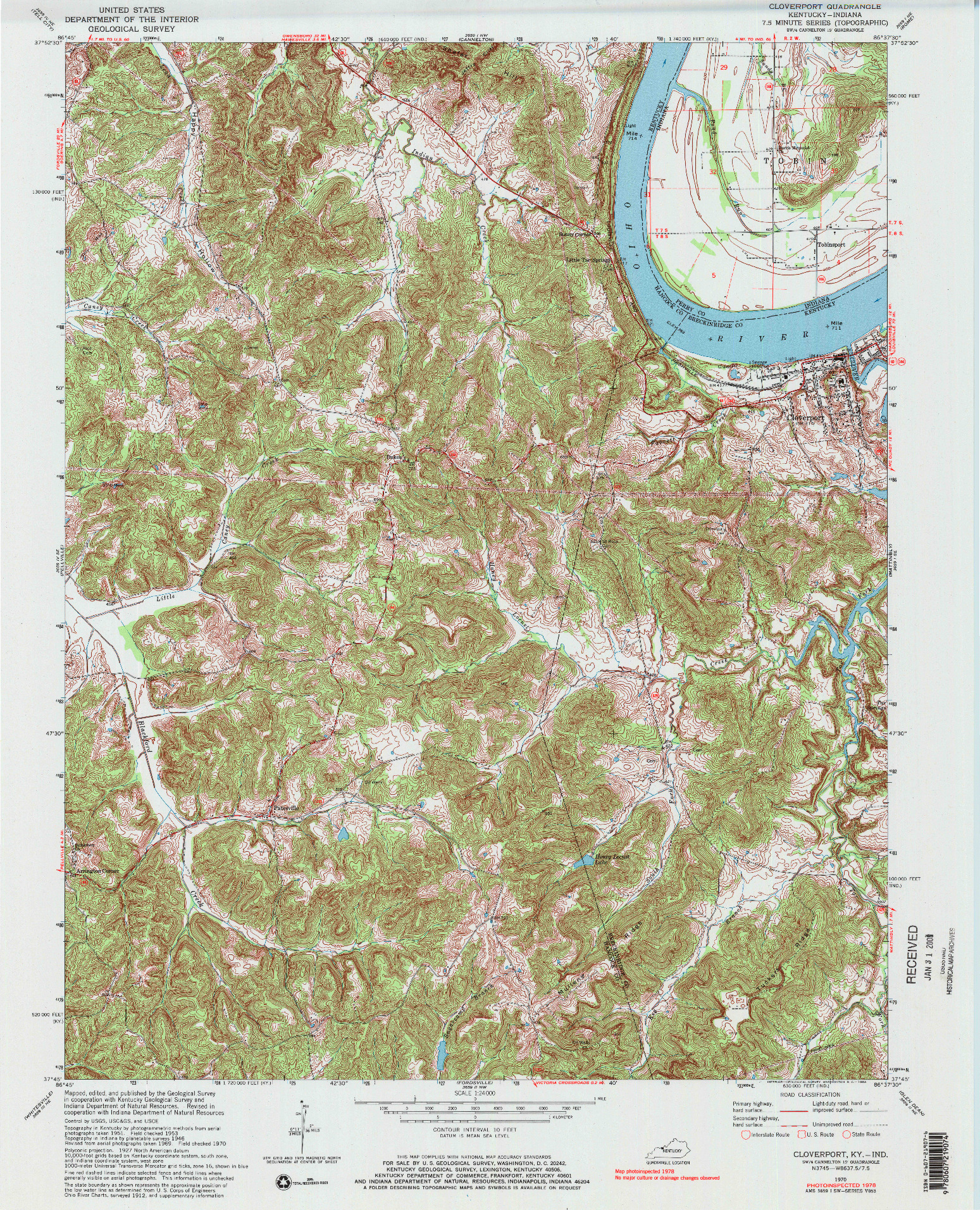 USGS 1:24000-SCALE QUADRANGLE FOR CLOVERPORT, KY 1970