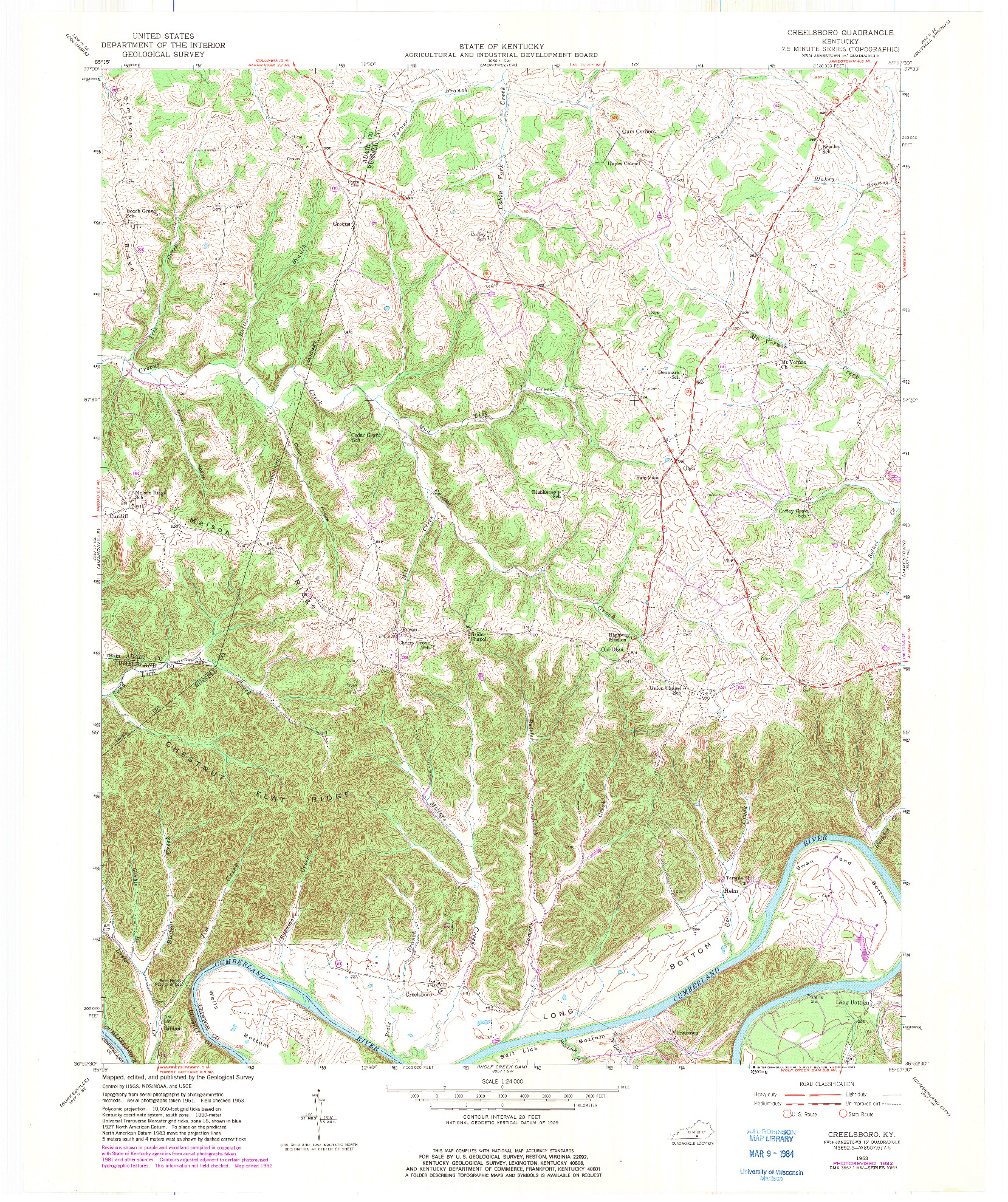 USGS 1:24000-SCALE QUADRANGLE FOR CREELSBORO, KY 1953