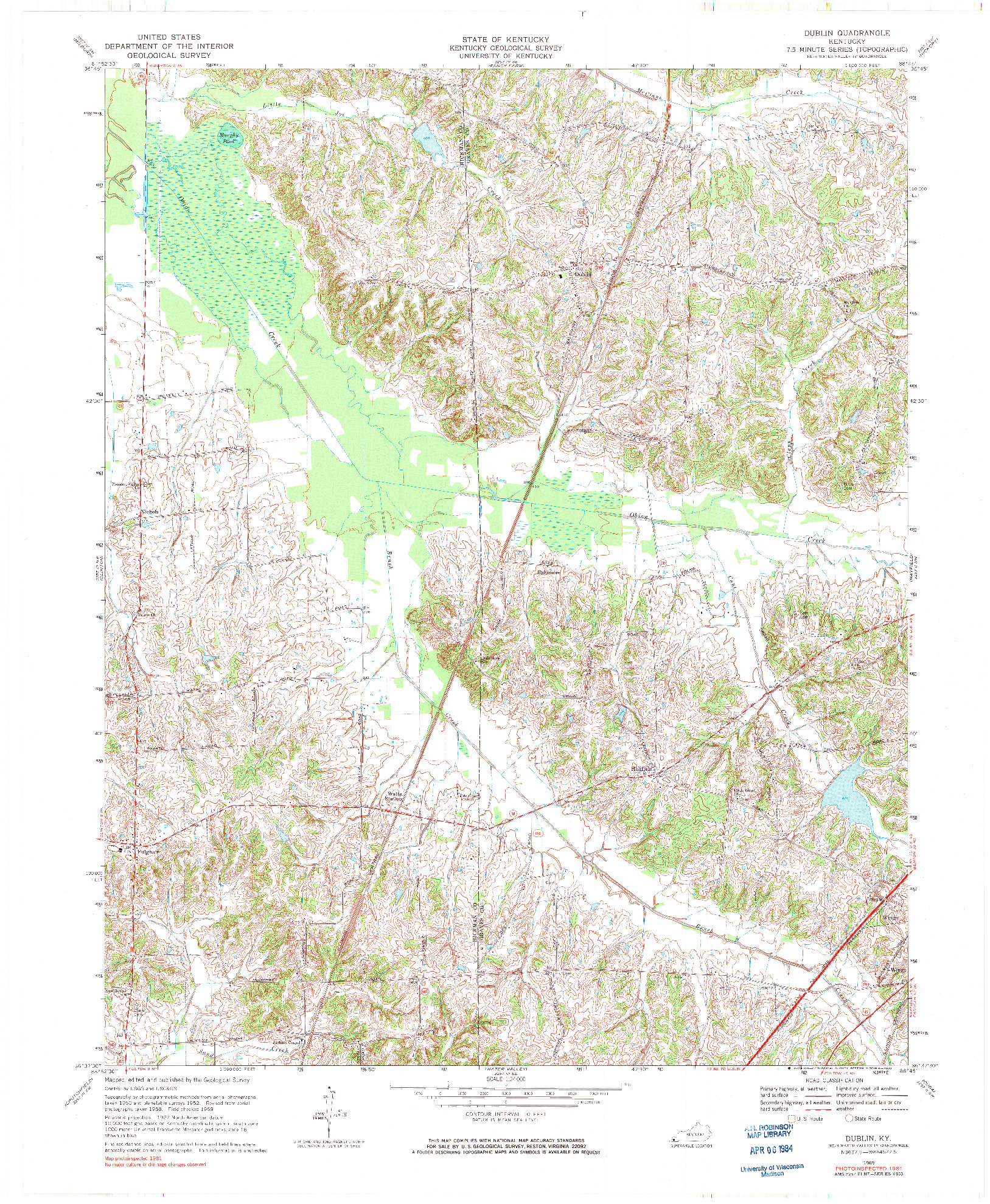 USGS 1:24000-SCALE QUADRANGLE FOR DUBLIN, KY 1969