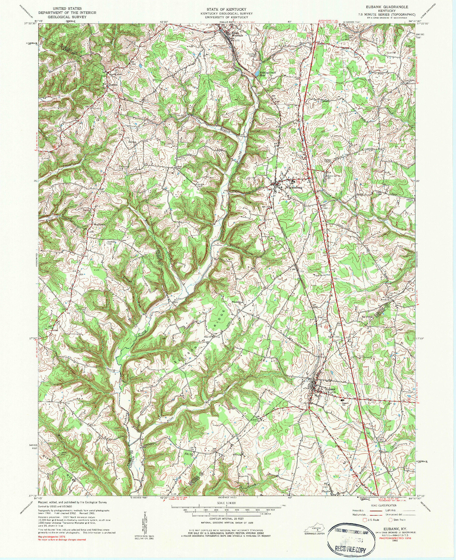 USGS 1:24000-SCALE QUADRANGLE FOR EUBANK, KY 1961