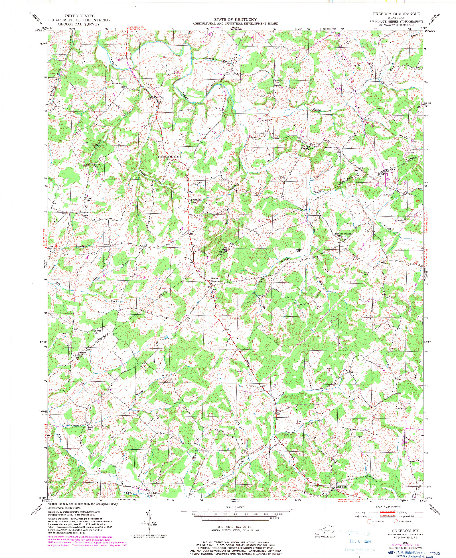 USGS 1:24000-SCALE QUADRANGLE FOR FREEDOM, KY 1953