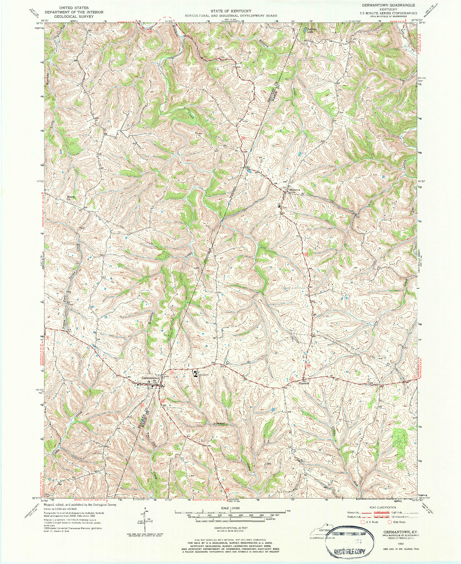 USGS 1:24000-SCALE QUADRANGLE FOR GERMANTOWN, KY 1952