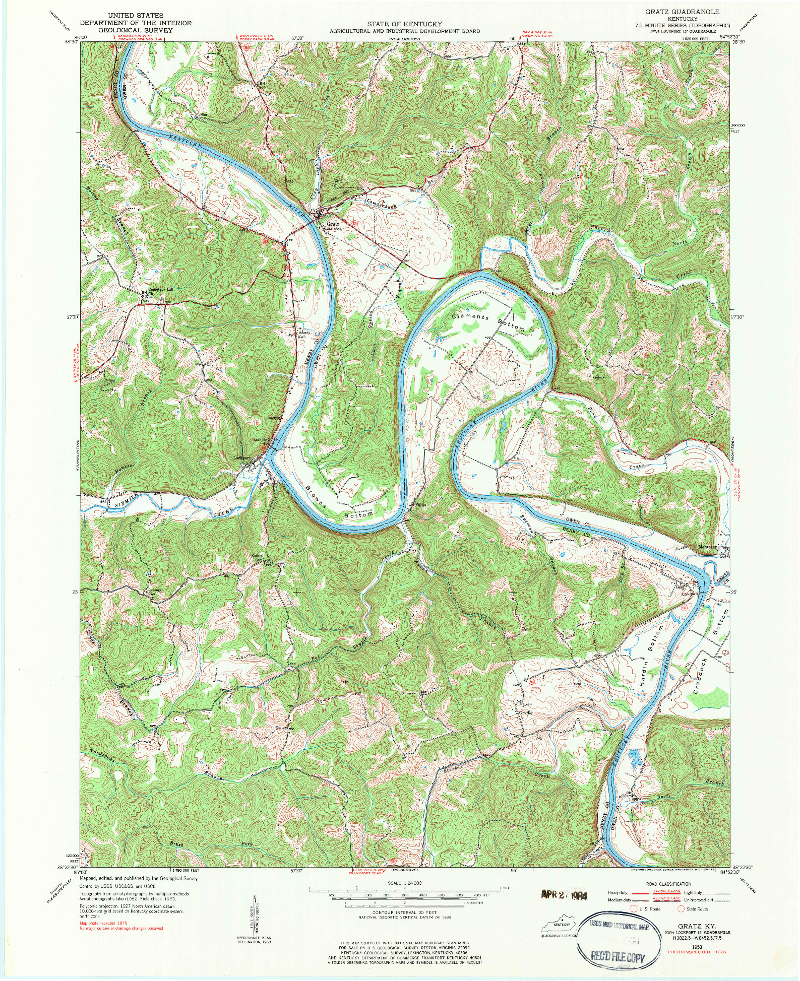 USGS 1:24000-SCALE QUADRANGLE FOR GRATZ, KY 1953