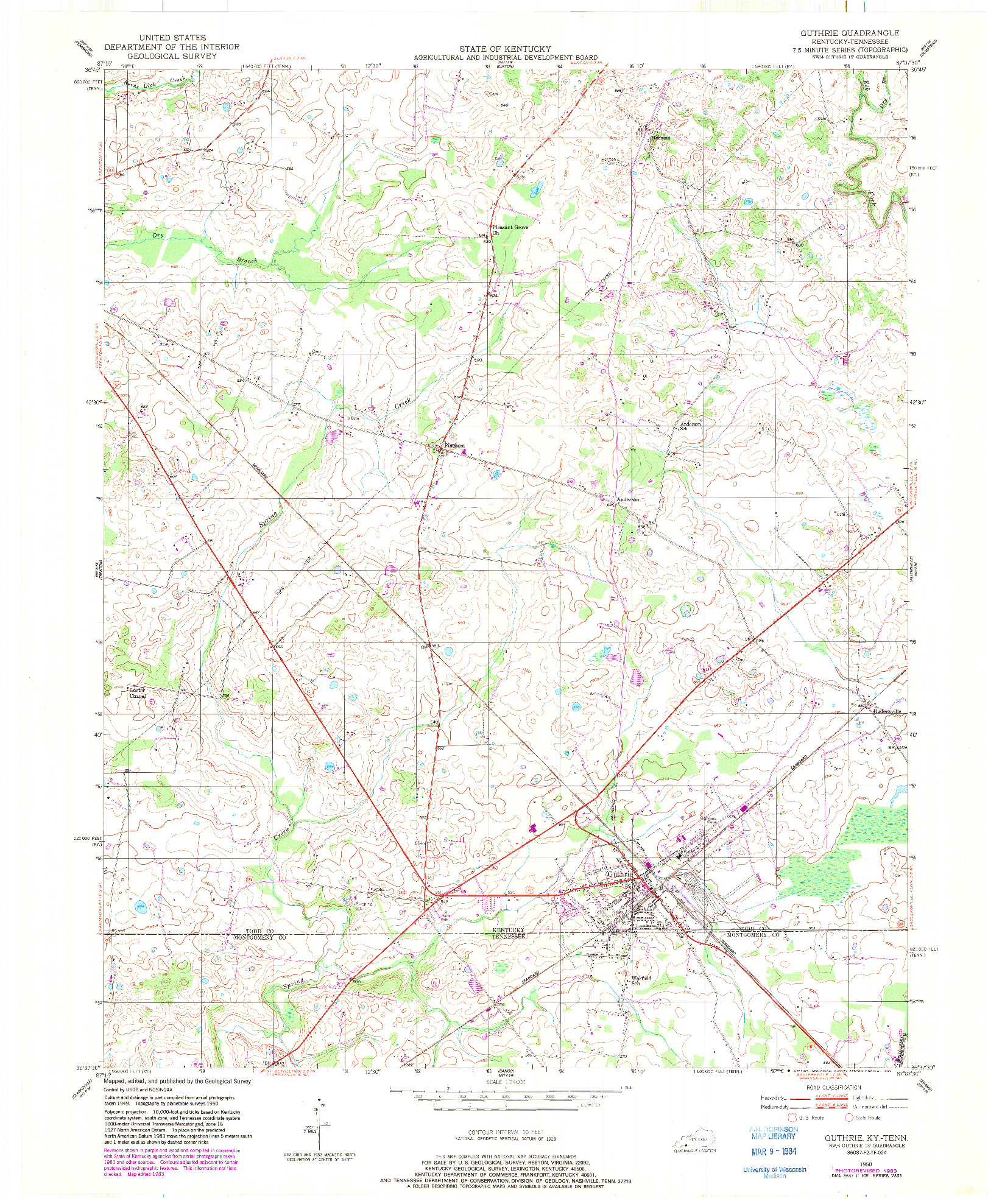 USGS 1:24000-SCALE QUADRANGLE FOR GUTHRIE, KY 1950