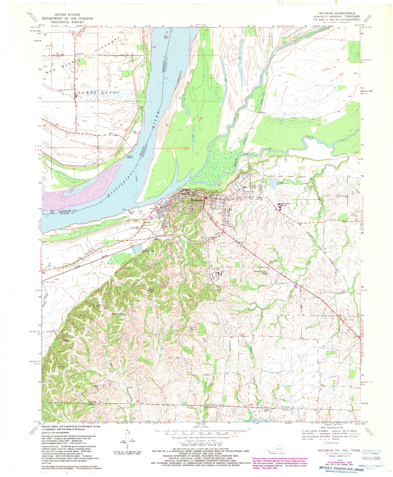 USGS 1:24000-SCALE QUADRANGLE FOR HICKMAN, KY 1970