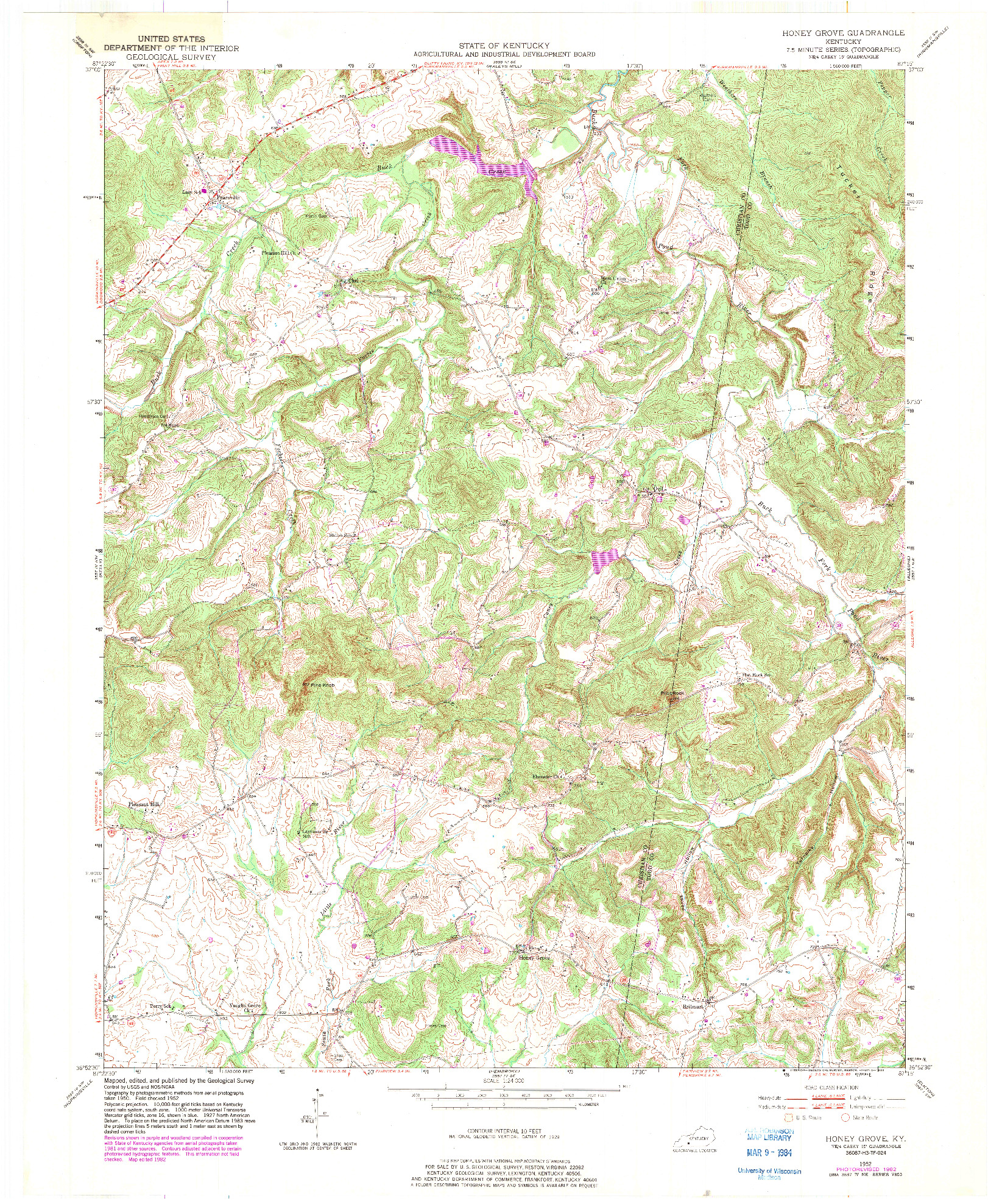 USGS 1:24000-SCALE QUADRANGLE FOR HONEY GROVE, KY 1952