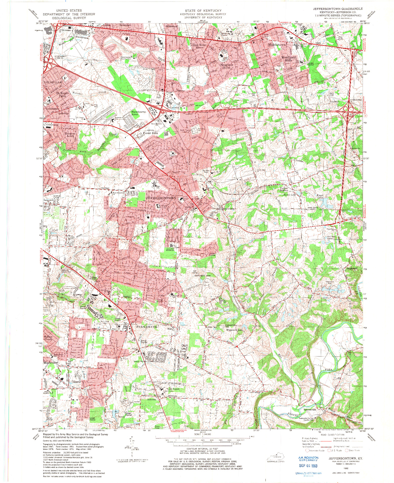 USGS 1:24000-SCALE QUADRANGLE FOR JEFFERSONTOWN, KY 1982