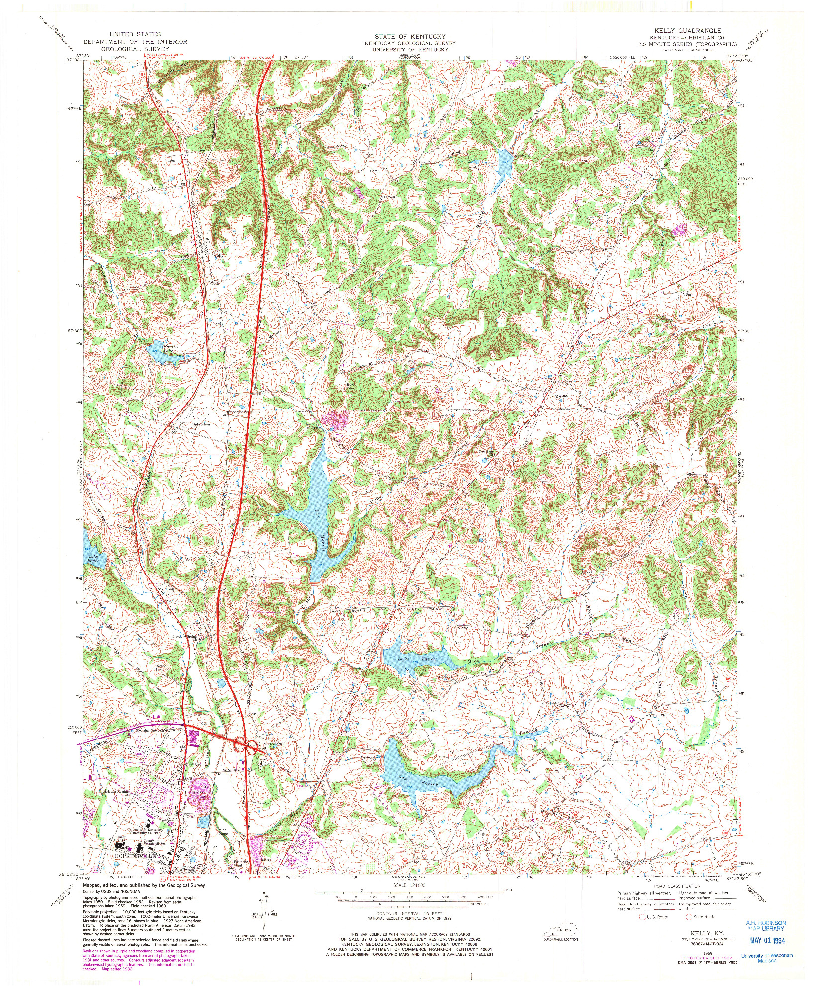 USGS 1:24000-SCALE QUADRANGLE FOR KELLY, KY 1969