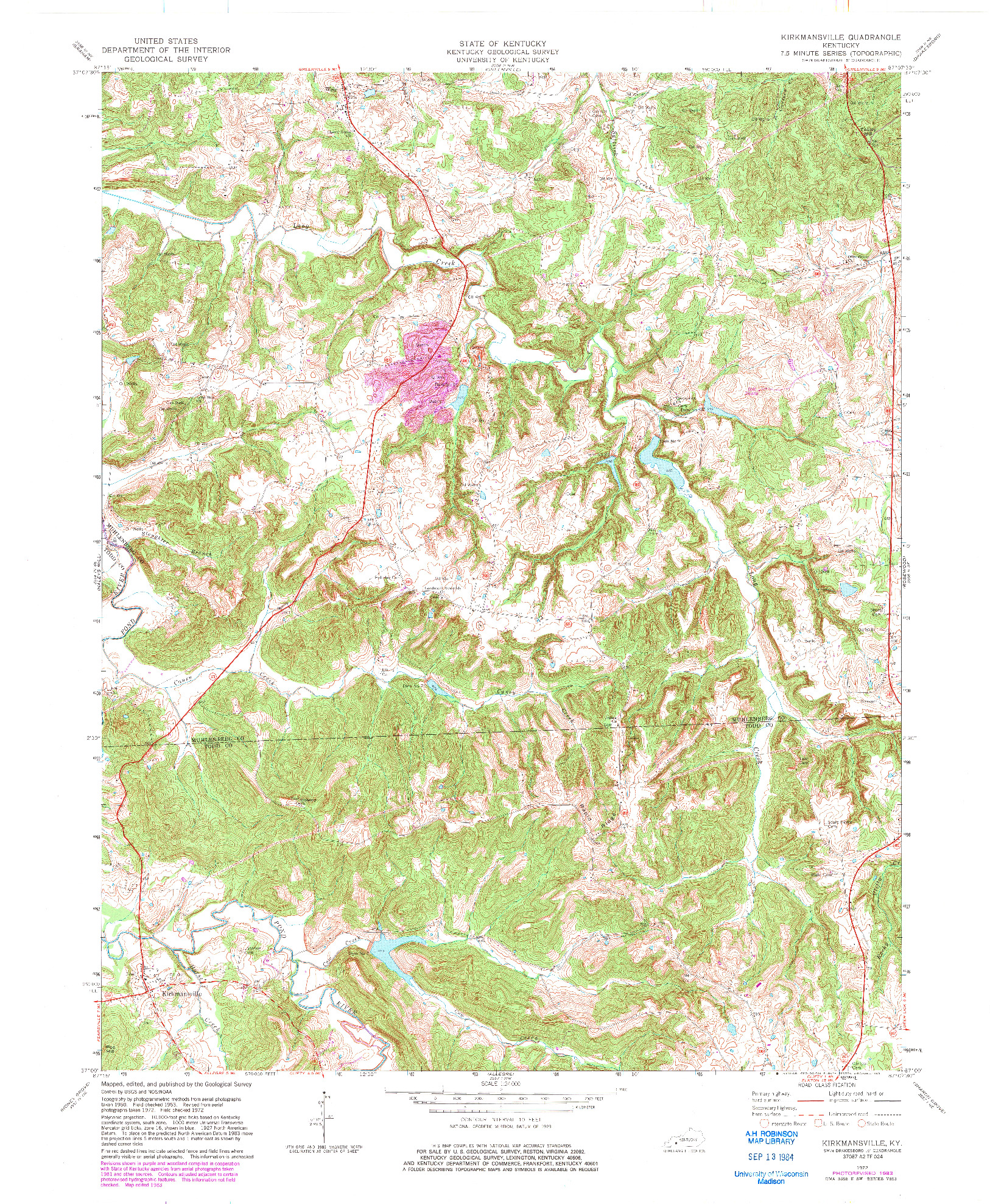 USGS 1:24000-SCALE QUADRANGLE FOR KIRKMANSVILLE, KY 1972