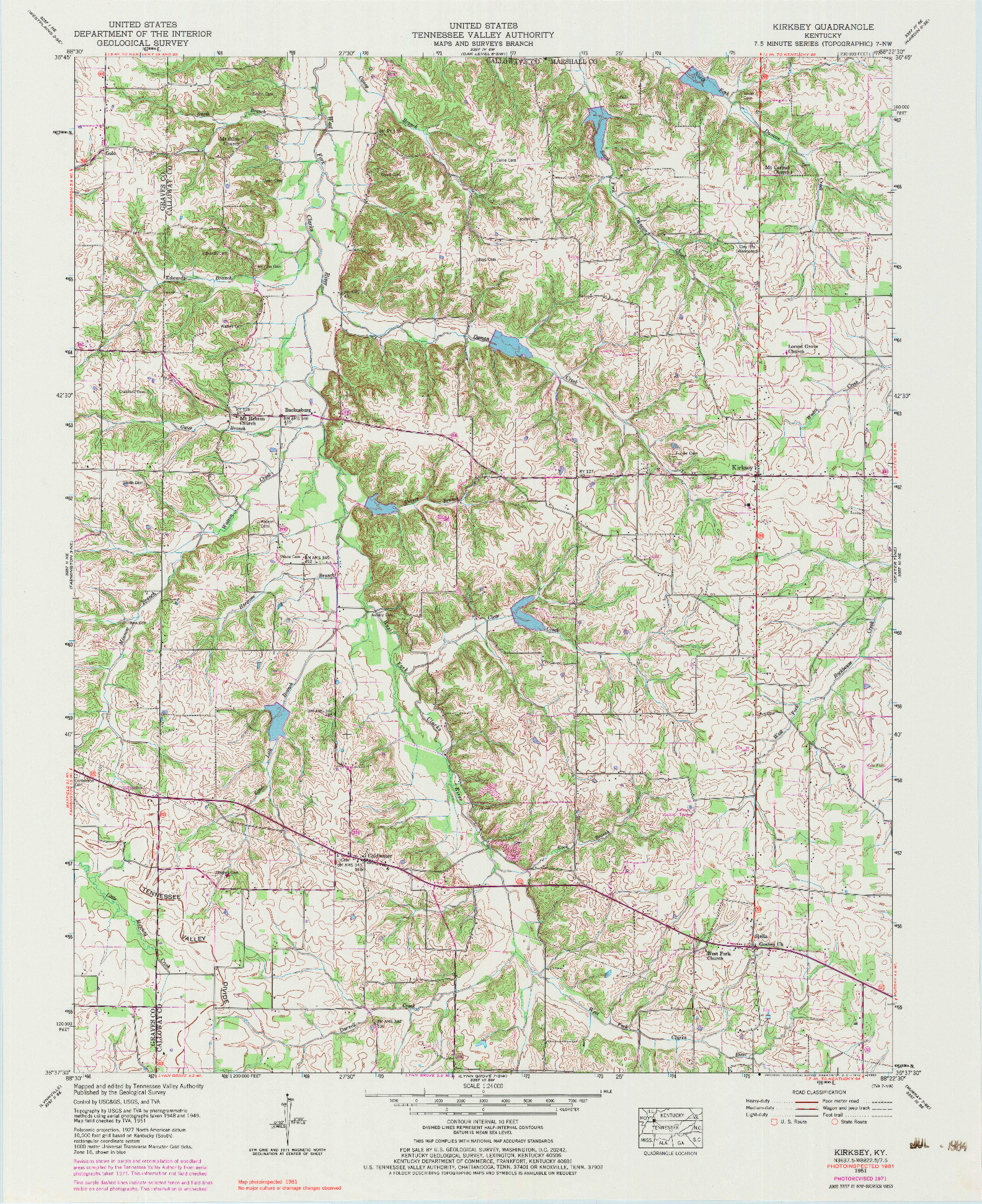 USGS 1:24000-SCALE QUADRANGLE FOR KIRKSEY, KY 1951