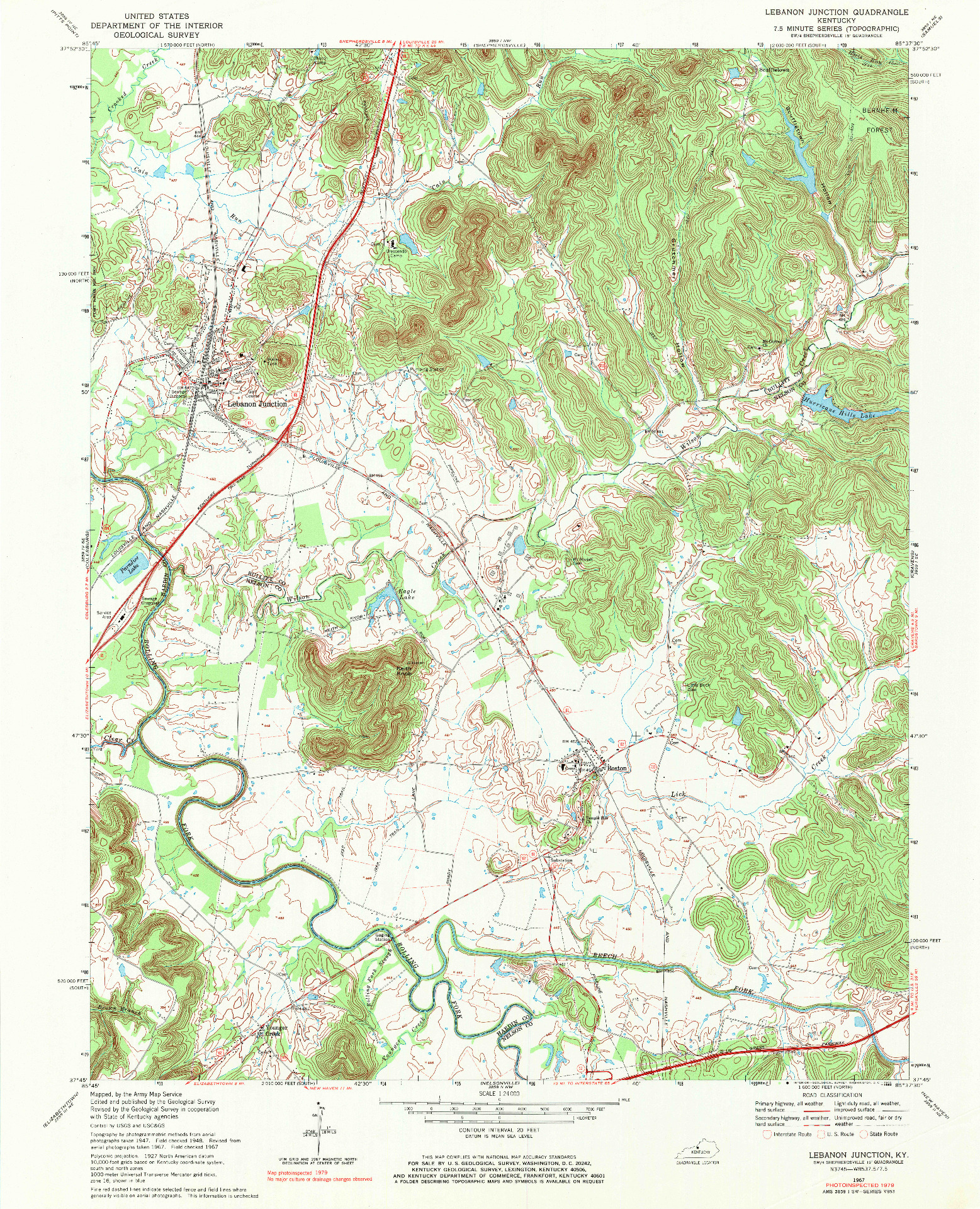 USGS 1:24000-SCALE QUADRANGLE FOR LEBANON JUNCTION, KY 1967