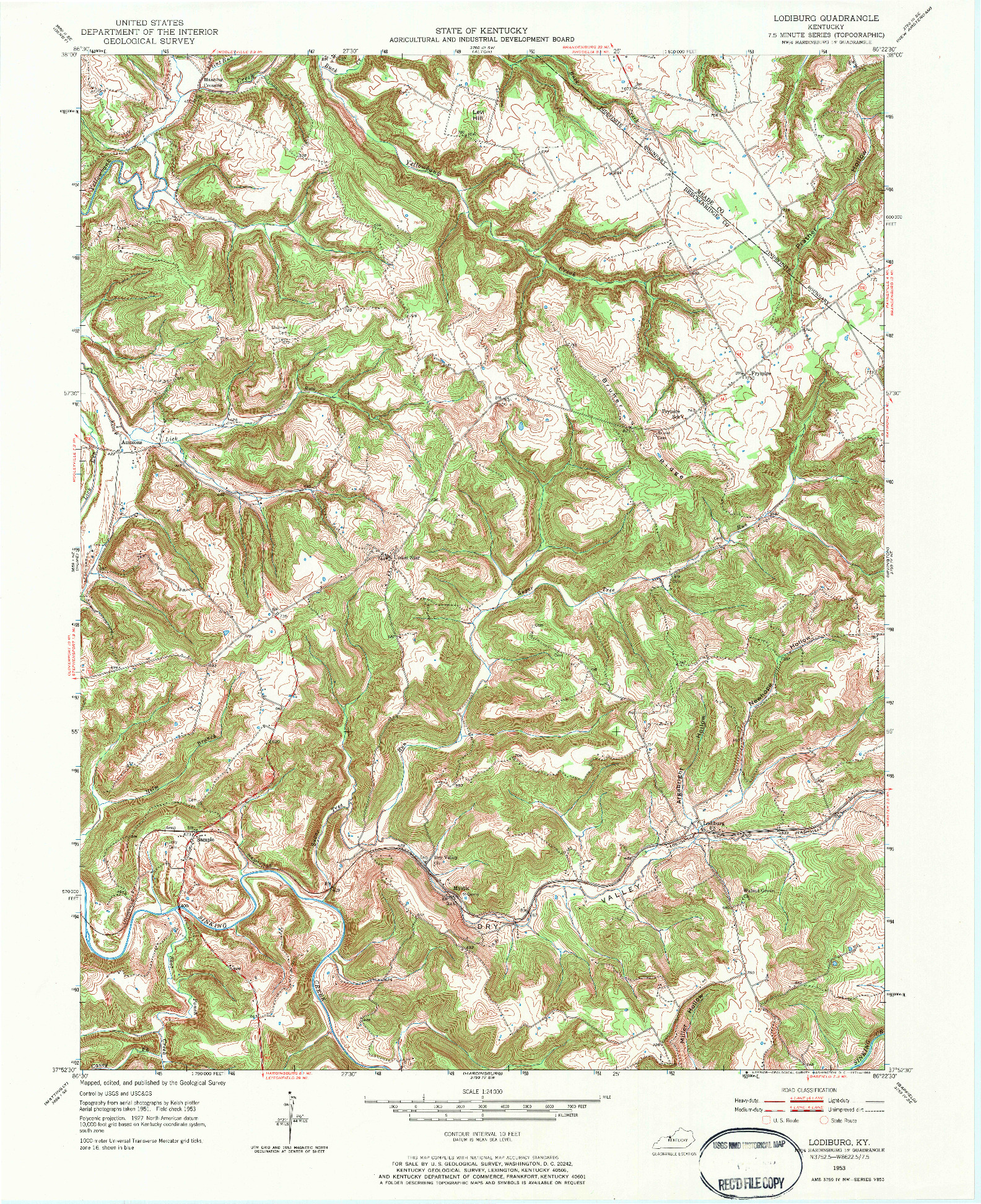 USGS 1:24000-SCALE QUADRANGLE FOR LODIBURG, KY 1953