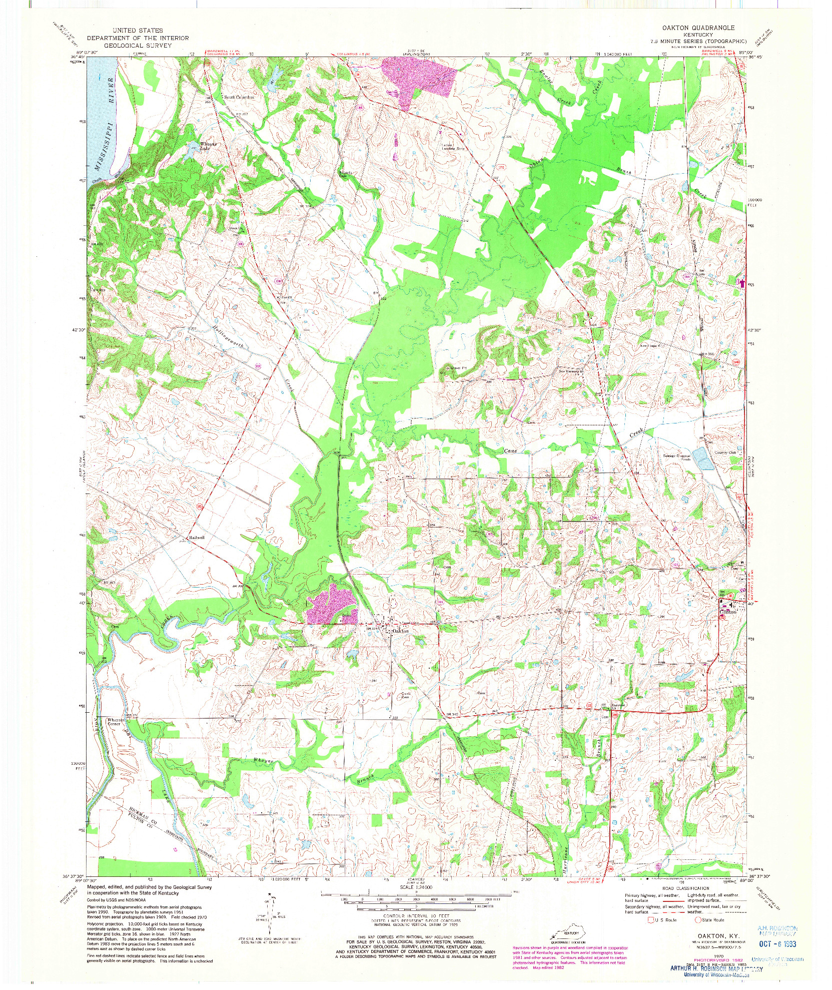 USGS 1:24000-SCALE QUADRANGLE FOR OAKTON, KY 1970