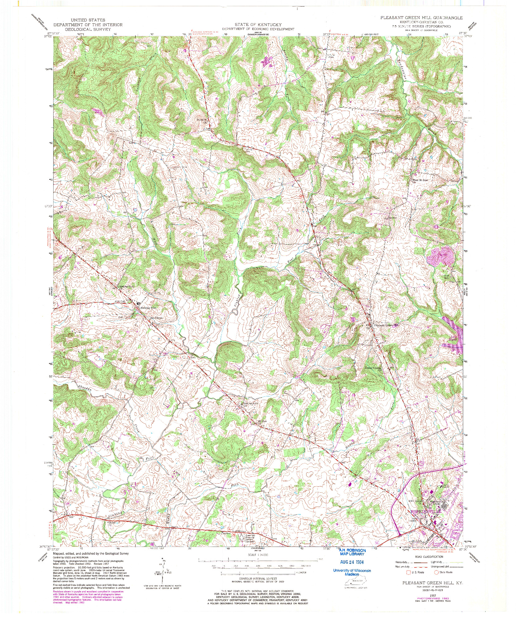 USGS 1:24000-SCALE QUADRANGLE FOR PLEASANT GREEN HILL, KY 1957