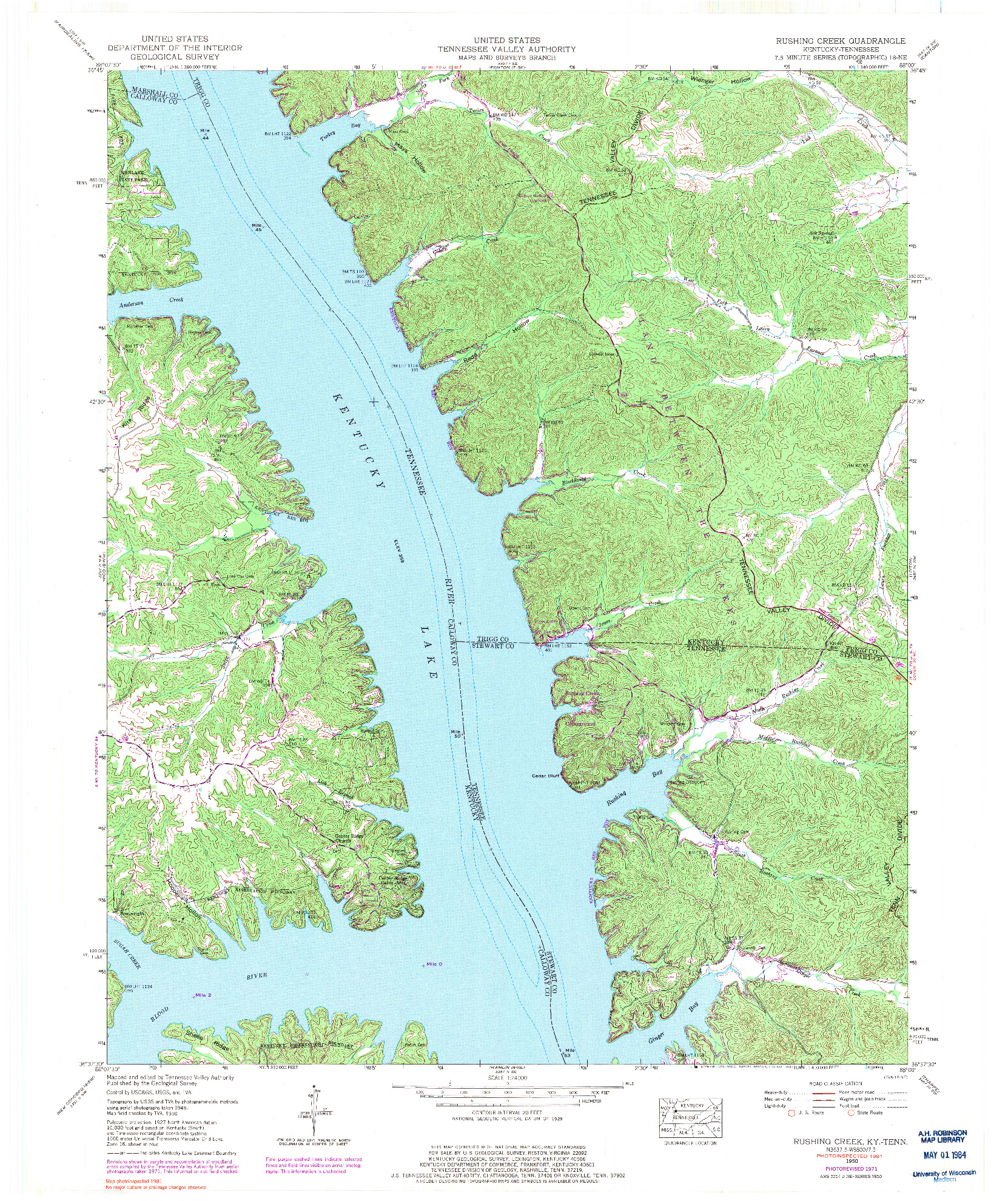 USGS 1:24000-SCALE QUADRANGLE FOR RUSHING CREEK, KY 1950