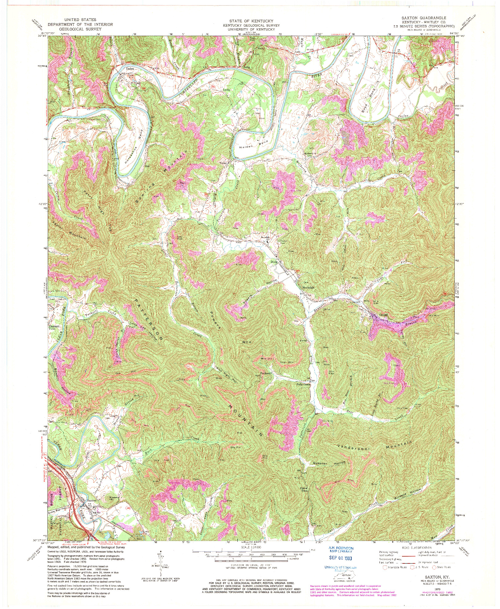 USGS 1:24000-SCALE QUADRANGLE FOR SAXTON, KY 1970