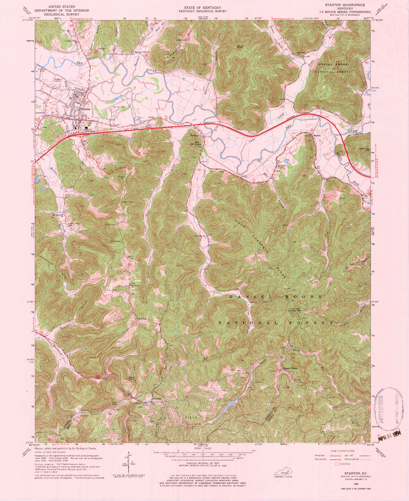 USGS 1:24000-SCALE QUADRANGLE FOR STANTON, KY 1966