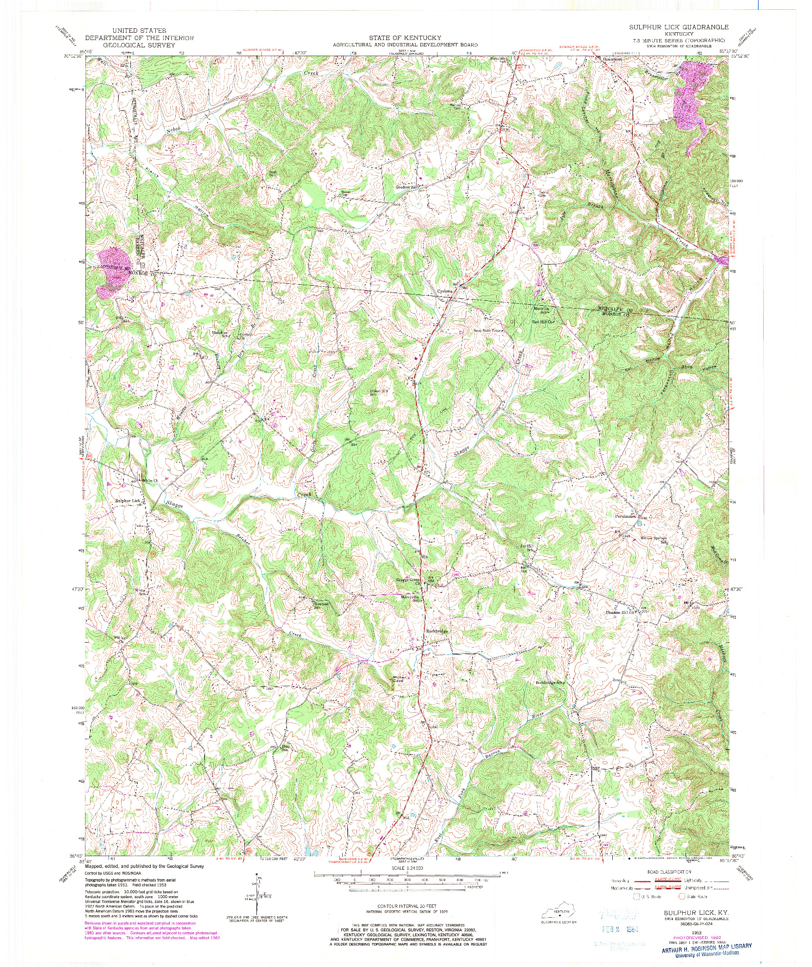 USGS 1:24000-SCALE QUADRANGLE FOR SULPHUR LICK, KY 1953