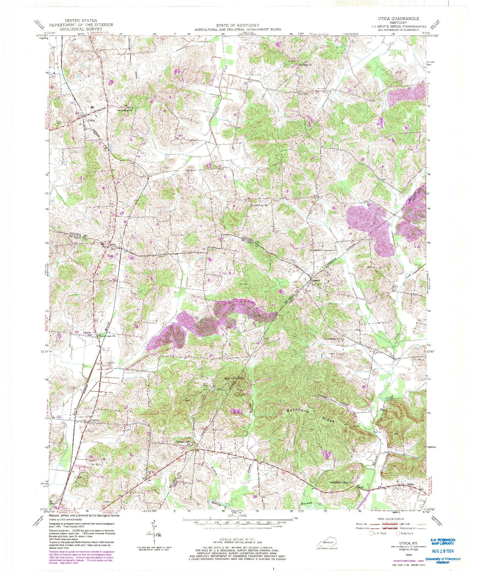 USGS 1:24000-SCALE QUADRANGLE FOR UTICA, KY 1953