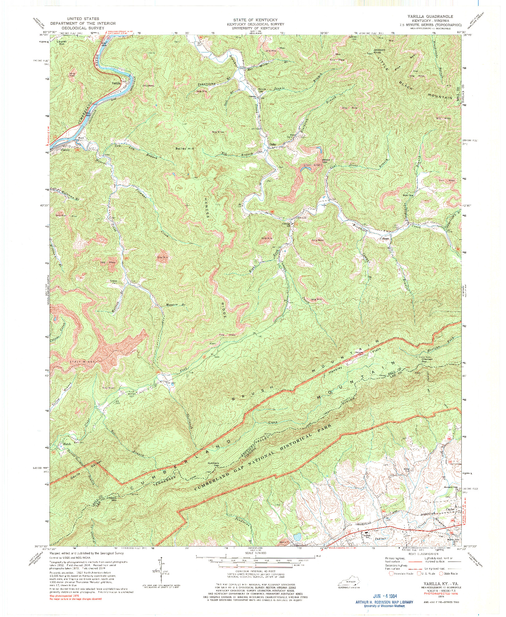 USGS 1:24000-SCALE QUADRANGLE FOR VARILLA, KY 1974