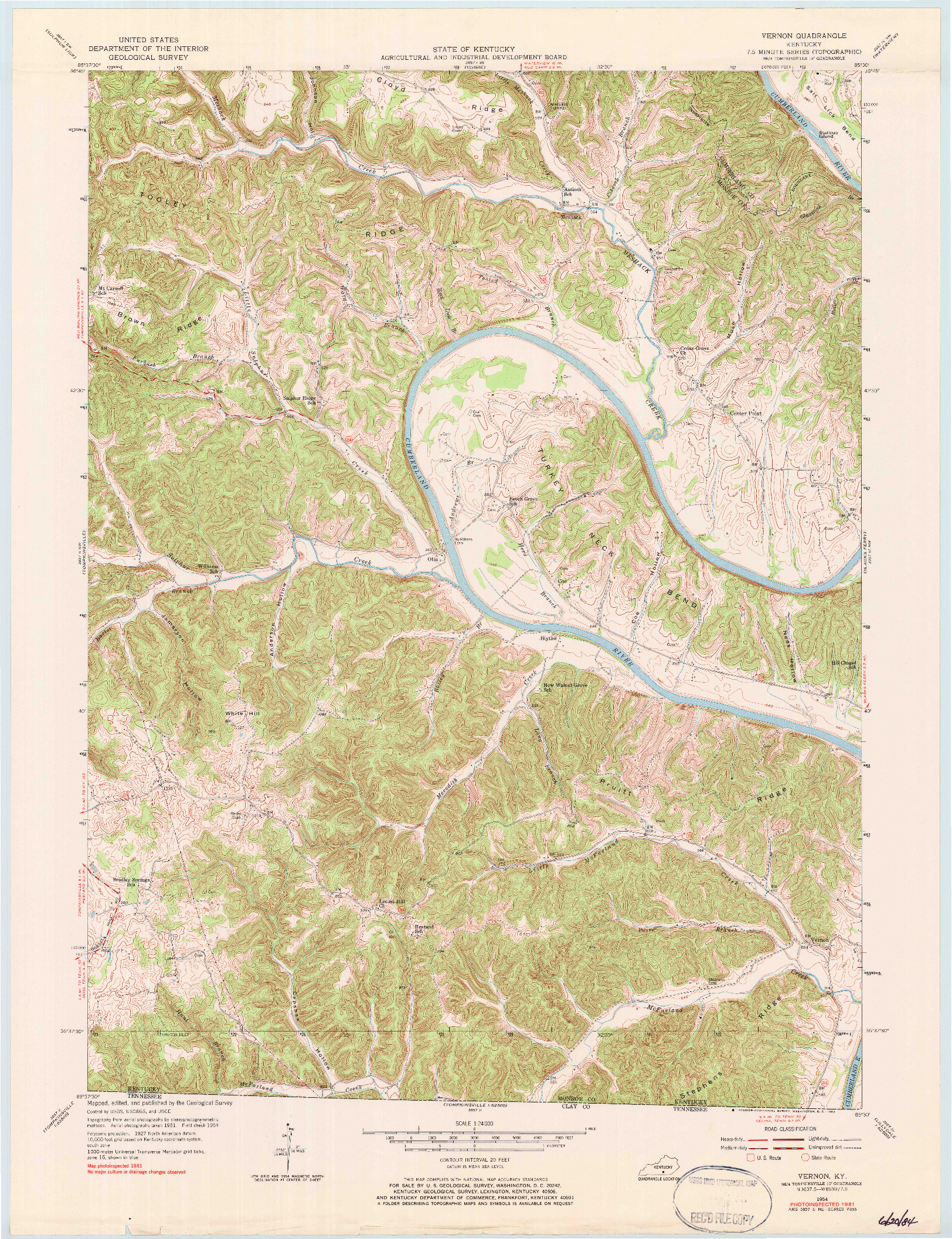 USGS 1:24000-SCALE QUADRANGLE FOR VERNON, KY 1981