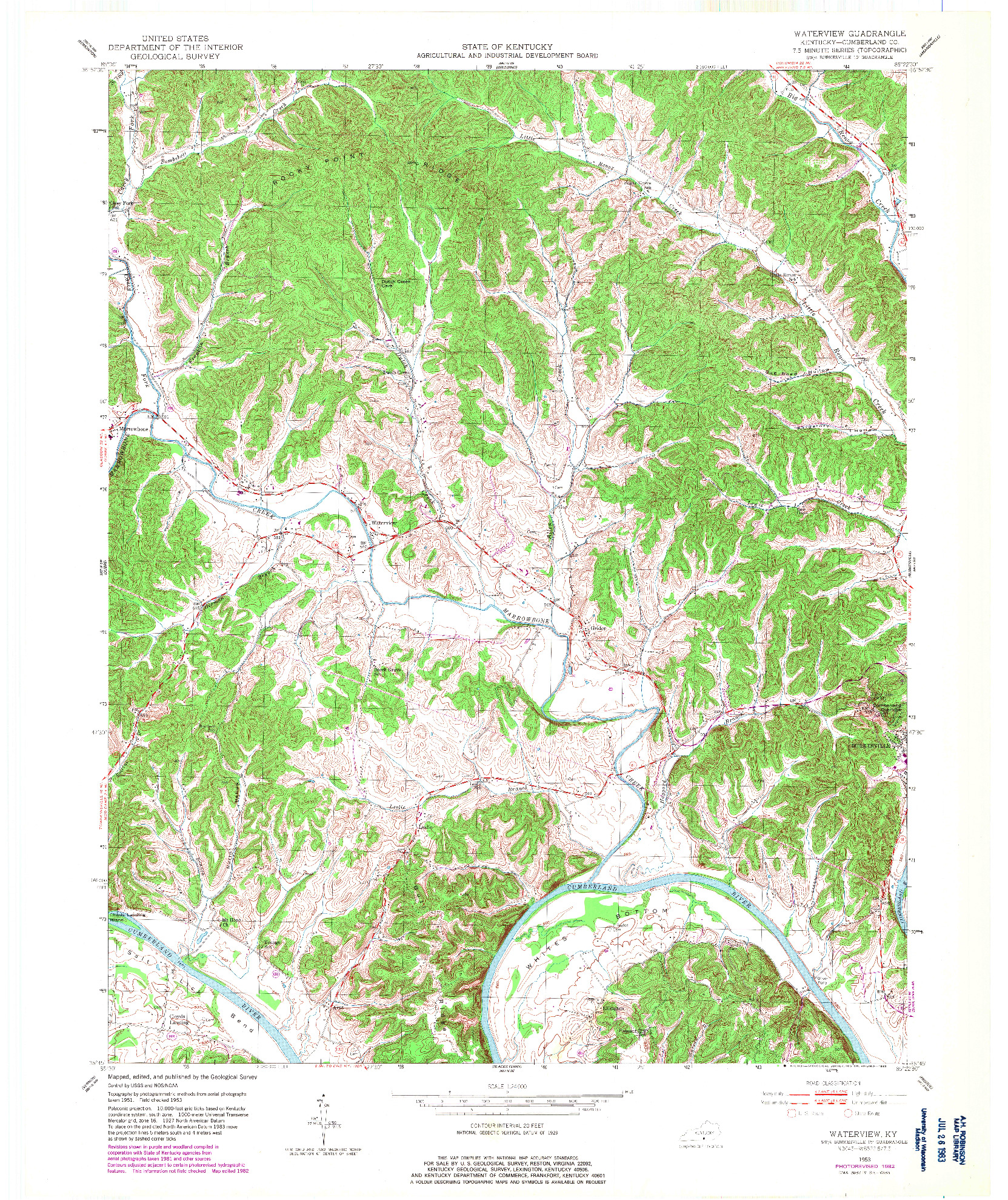 USGS 1:24000-SCALE QUADRANGLE FOR WATERVIEW, KY 1953