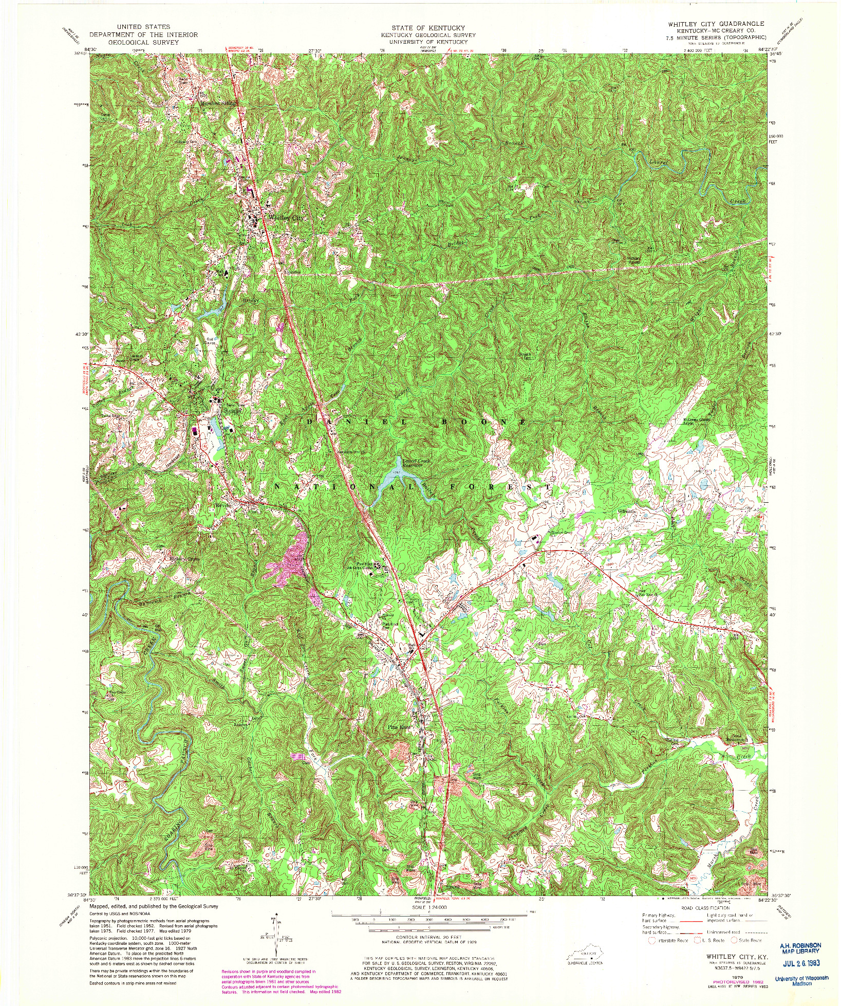 USGS 1:24000-SCALE QUADRANGLE FOR WHITLEY CITY, KY 1979