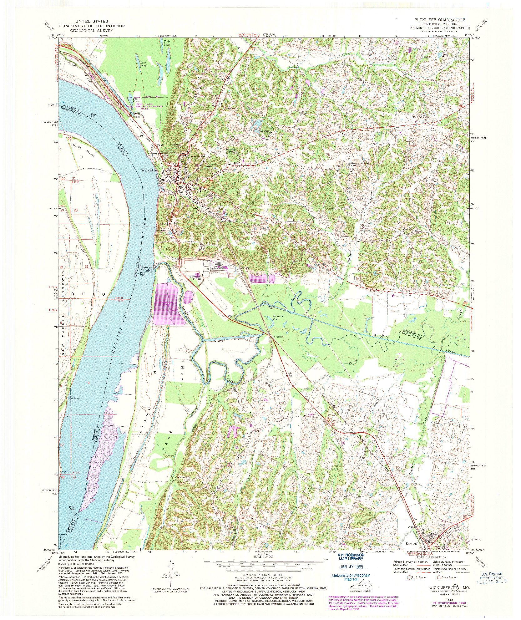 USGS 1:24000-SCALE QUADRANGLE FOR WICKLIFFE, KY 1970