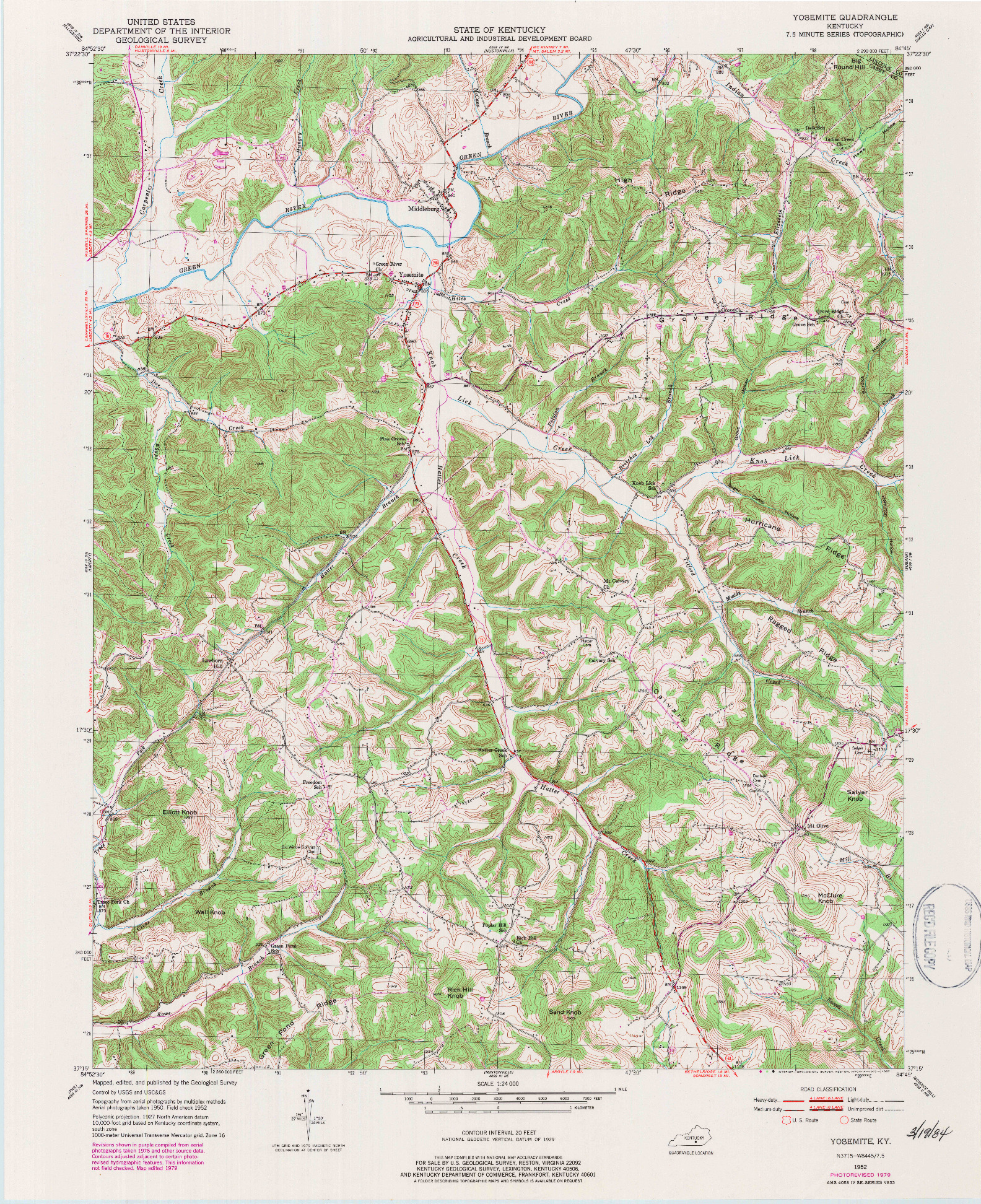 USGS 1:24000-SCALE QUADRANGLE FOR YOSEMITE, KY 1952
