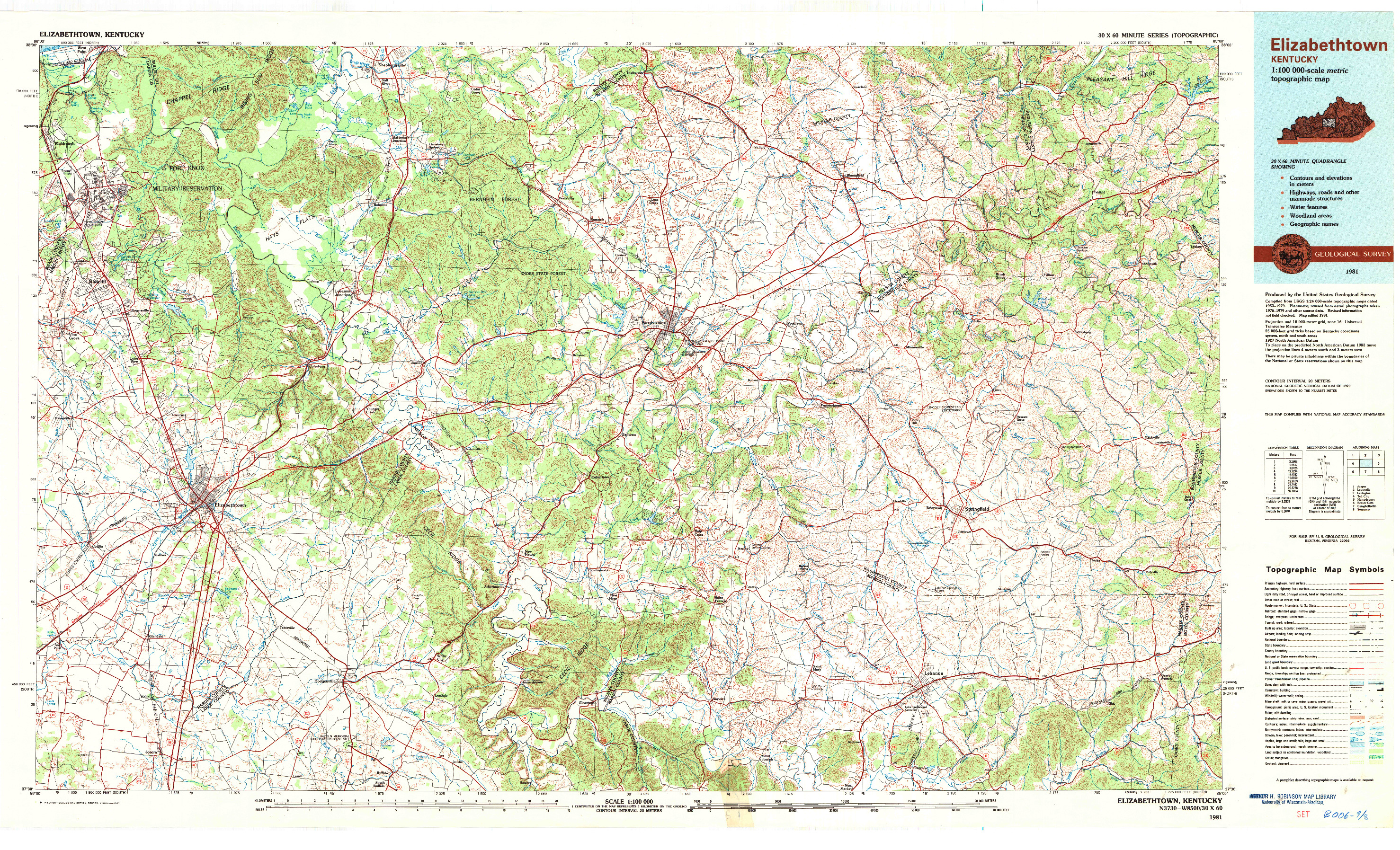 USGS 1:100000-SCALE QUADRANGLE FOR ELIZABETHTOWN, KY 1981