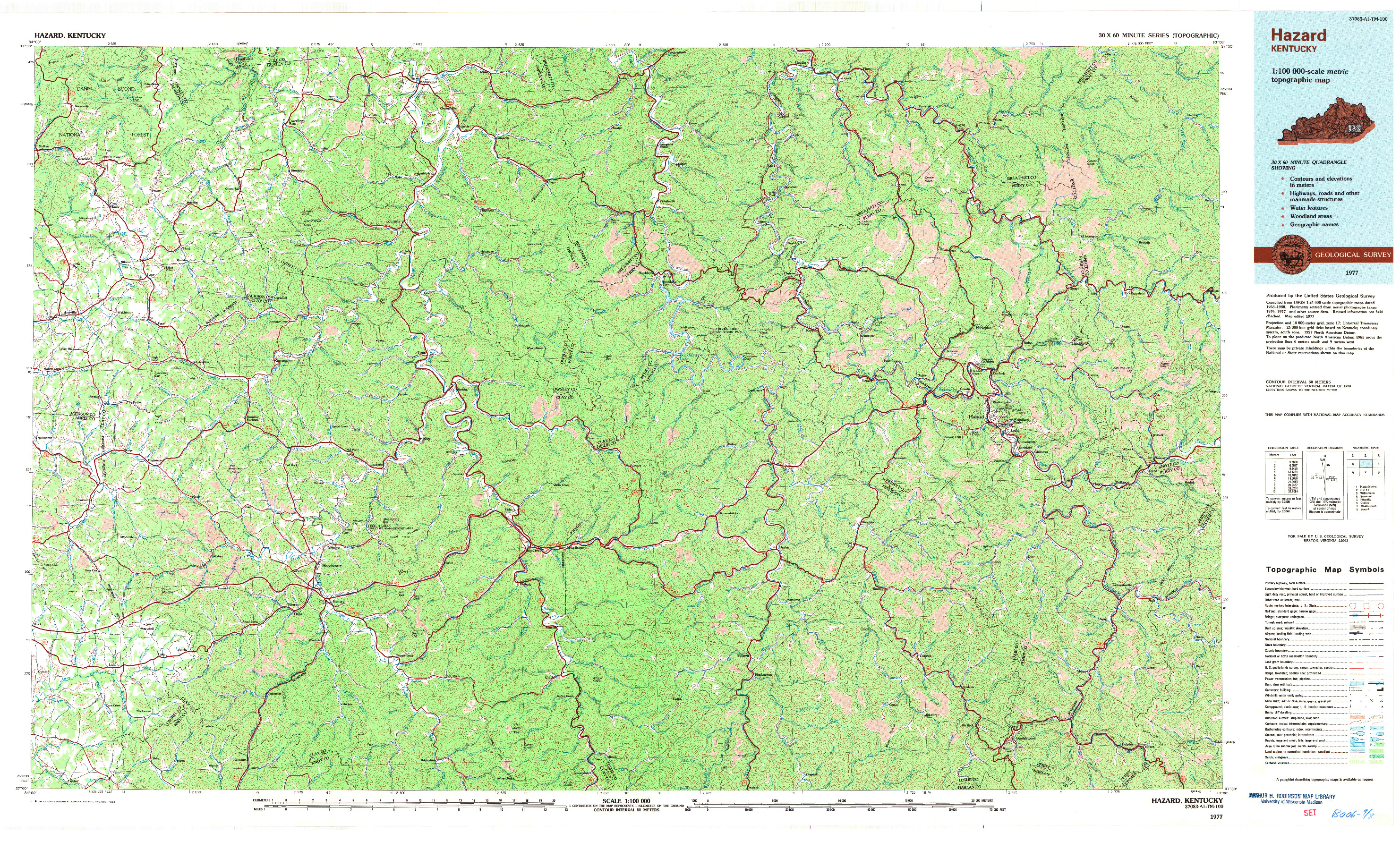 USGS 1:100000-SCALE QUADRANGLE FOR HAZARD, KY 1977