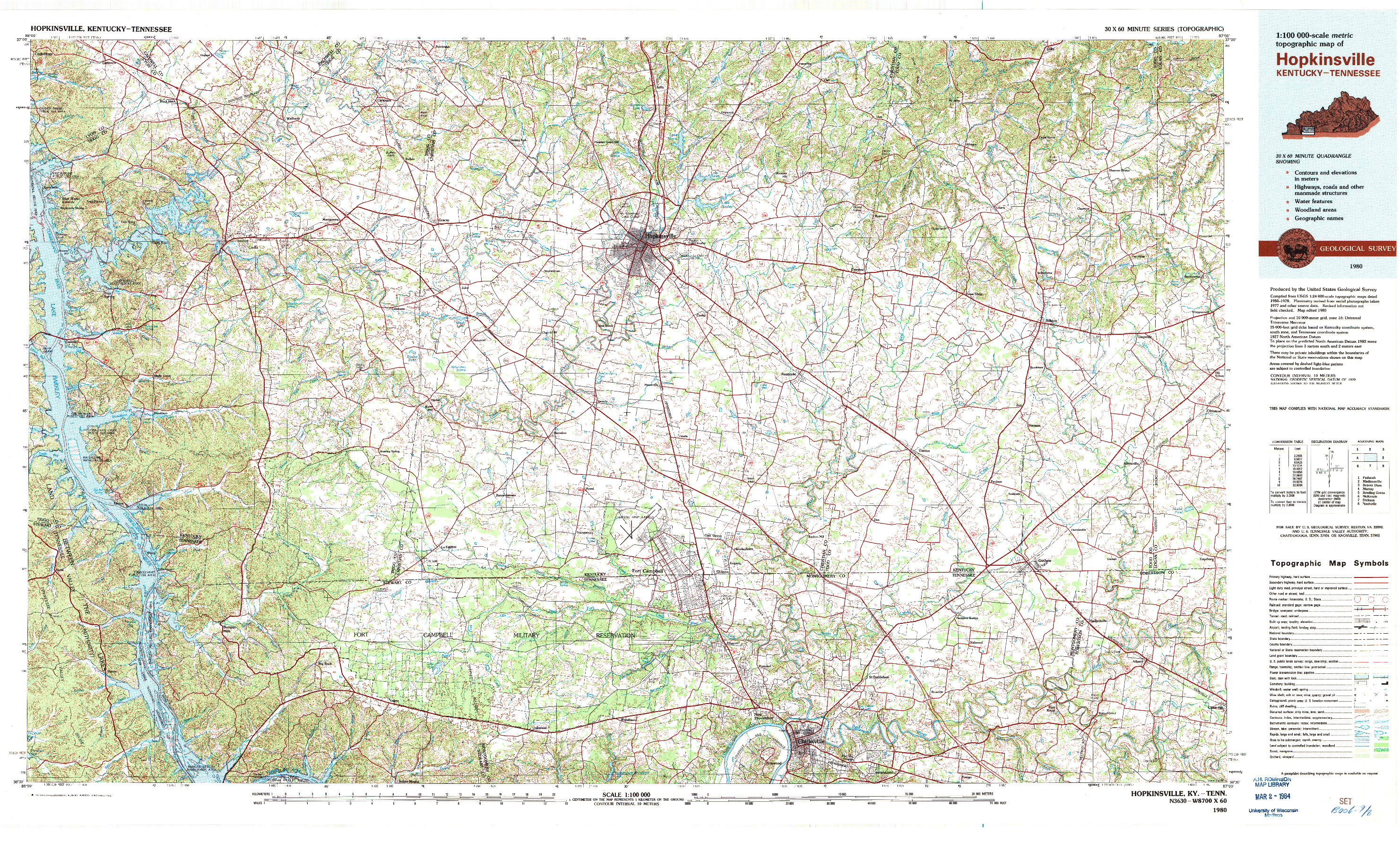 USGS 1:100000-SCALE QUADRANGLE FOR HOPKINSVILLE, KY 1980