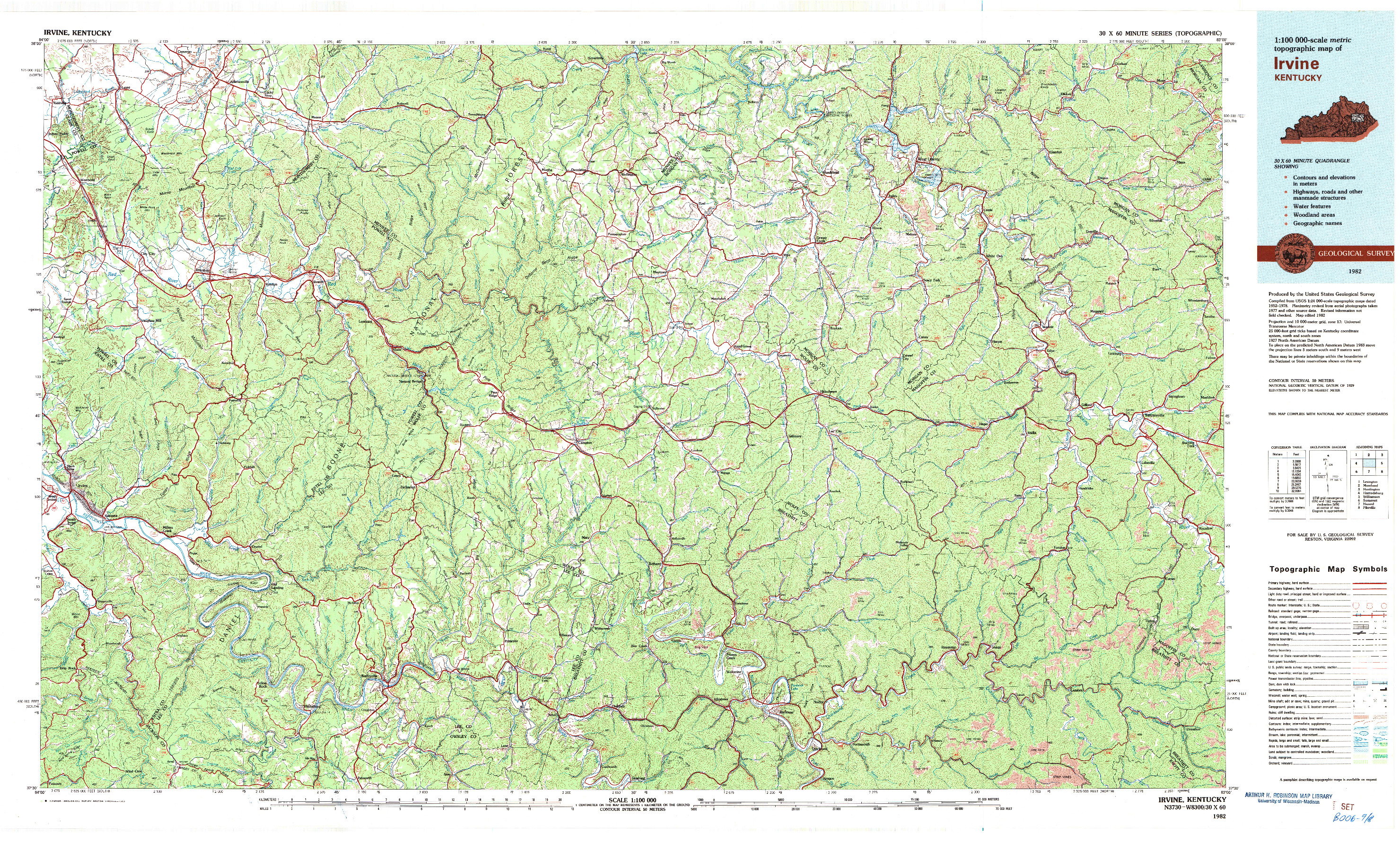 USGS 1:100000-SCALE QUADRANGLE FOR IRVINE, KY 1982