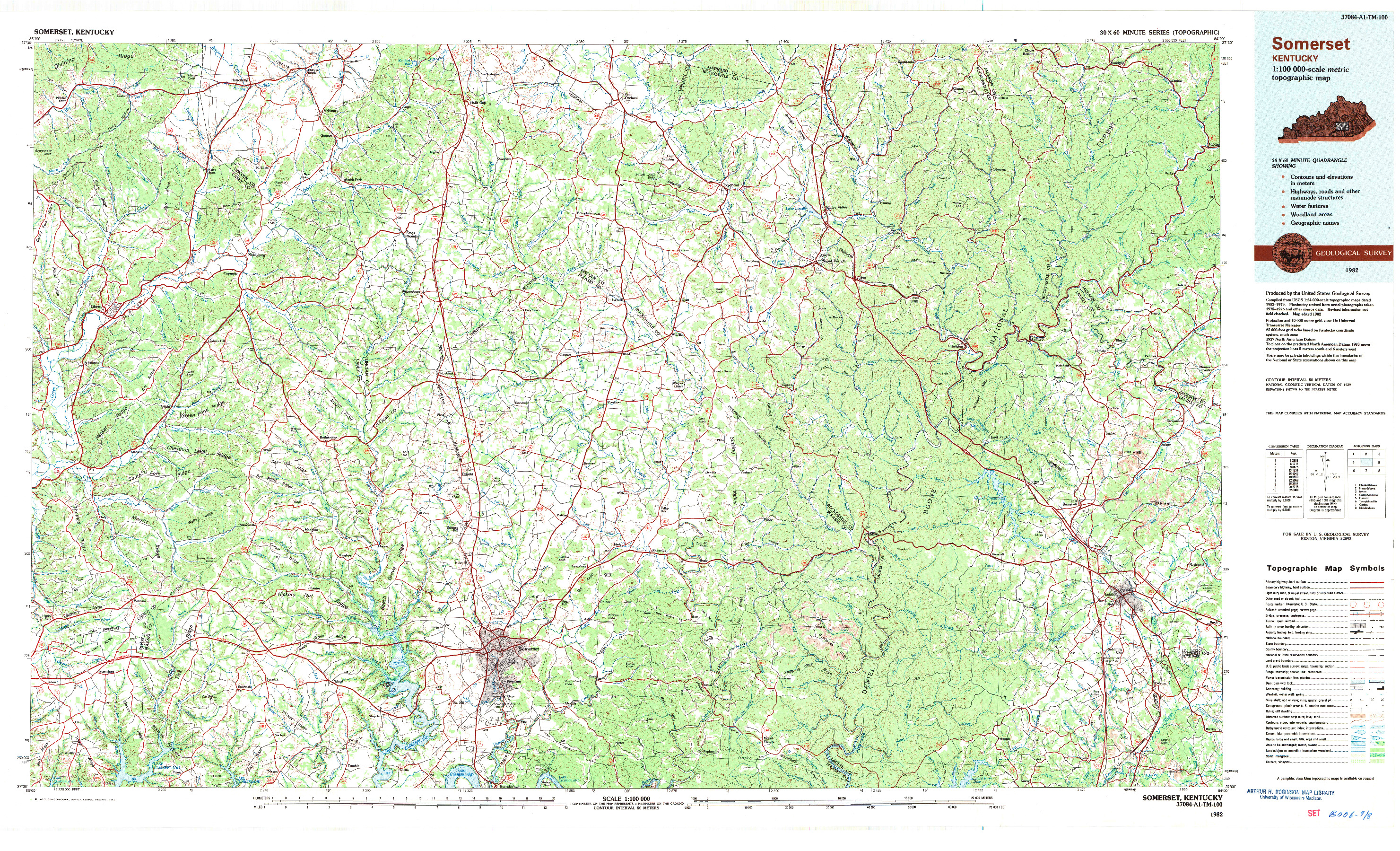 USGS 1:100000-SCALE QUADRANGLE FOR SOMERSET, KY 1982