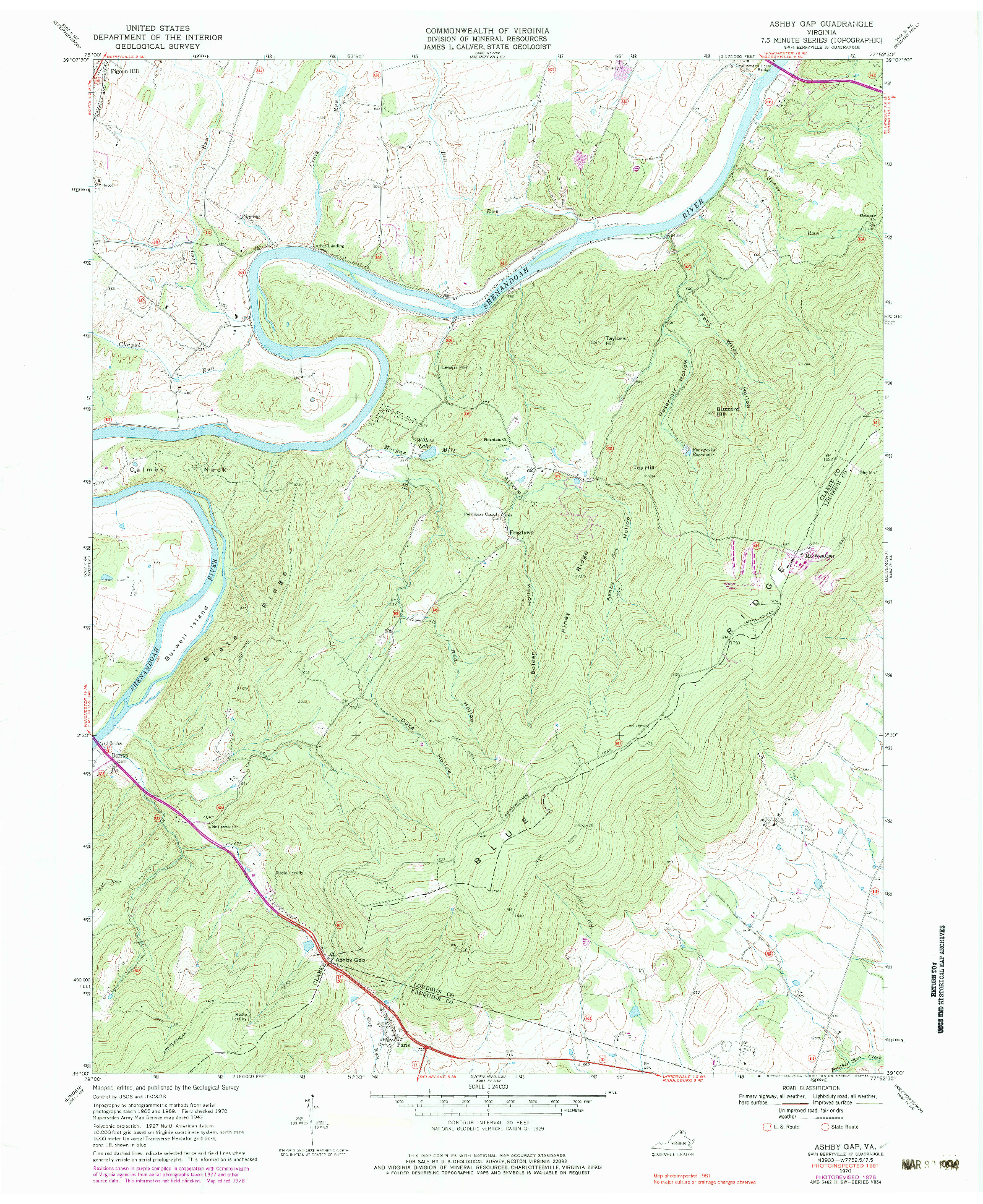 USGS 1:24000-SCALE QUADRANGLE FOR ASHBY GAP, VA 1970