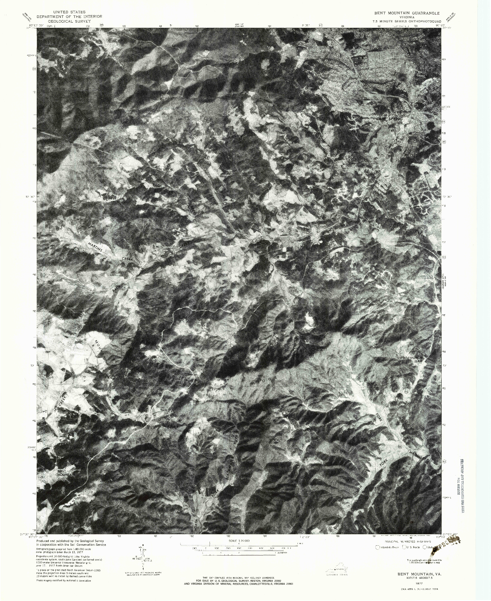 USGS 1:24000-SCALE QUADRANGLE FOR BENT MOUNTAIN, VA 1977